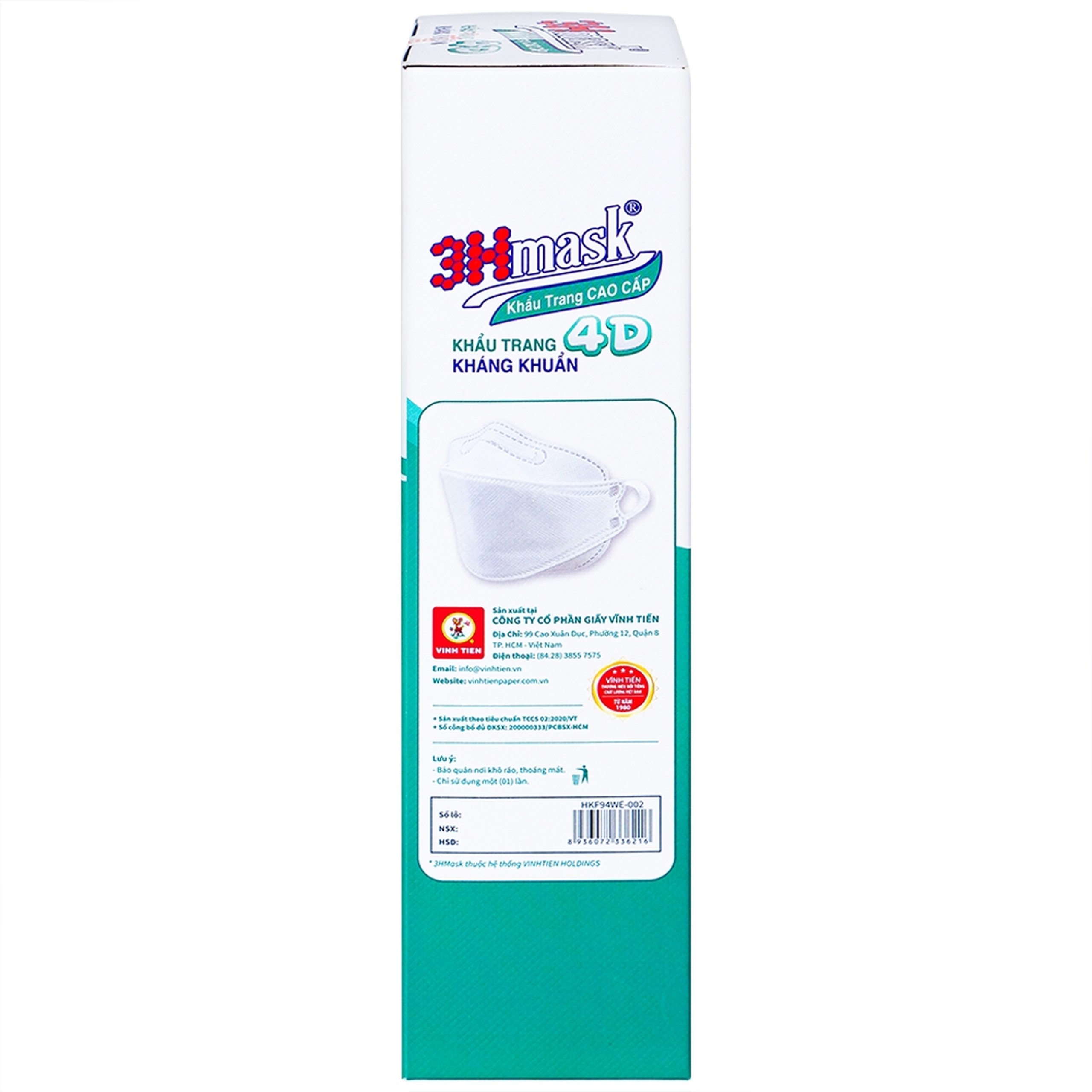 Khẩu trang 4 lớp Vĩnh Tiến 4D 3Hmask màu trắng (20 cái) ngăn khói bụi, vi khuẩn
