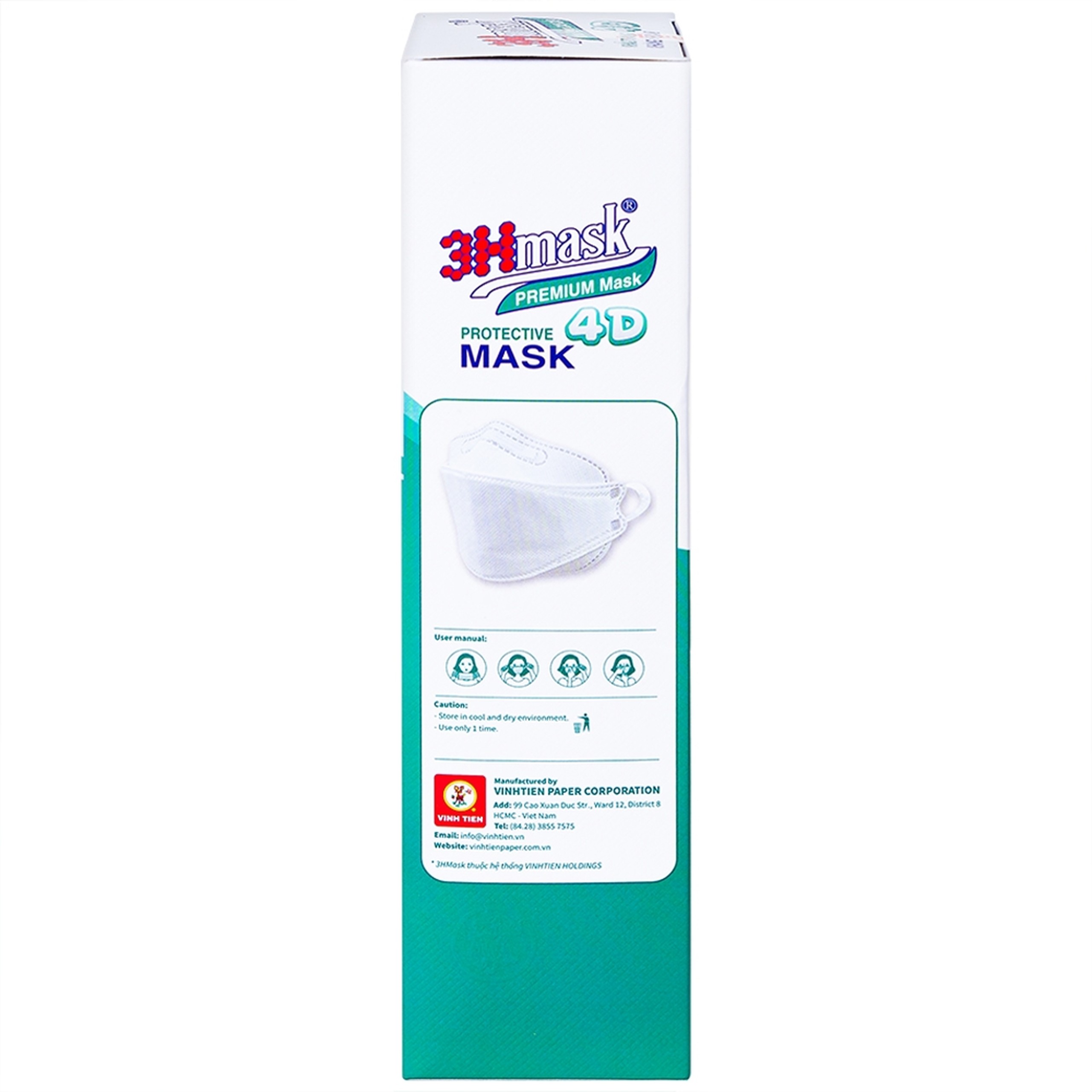 Khẩu trang 4 lớp Vĩnh Tiến 4D 3Hmask màu trắng (20 cái) ngăn khói bụi, vi khuẩn