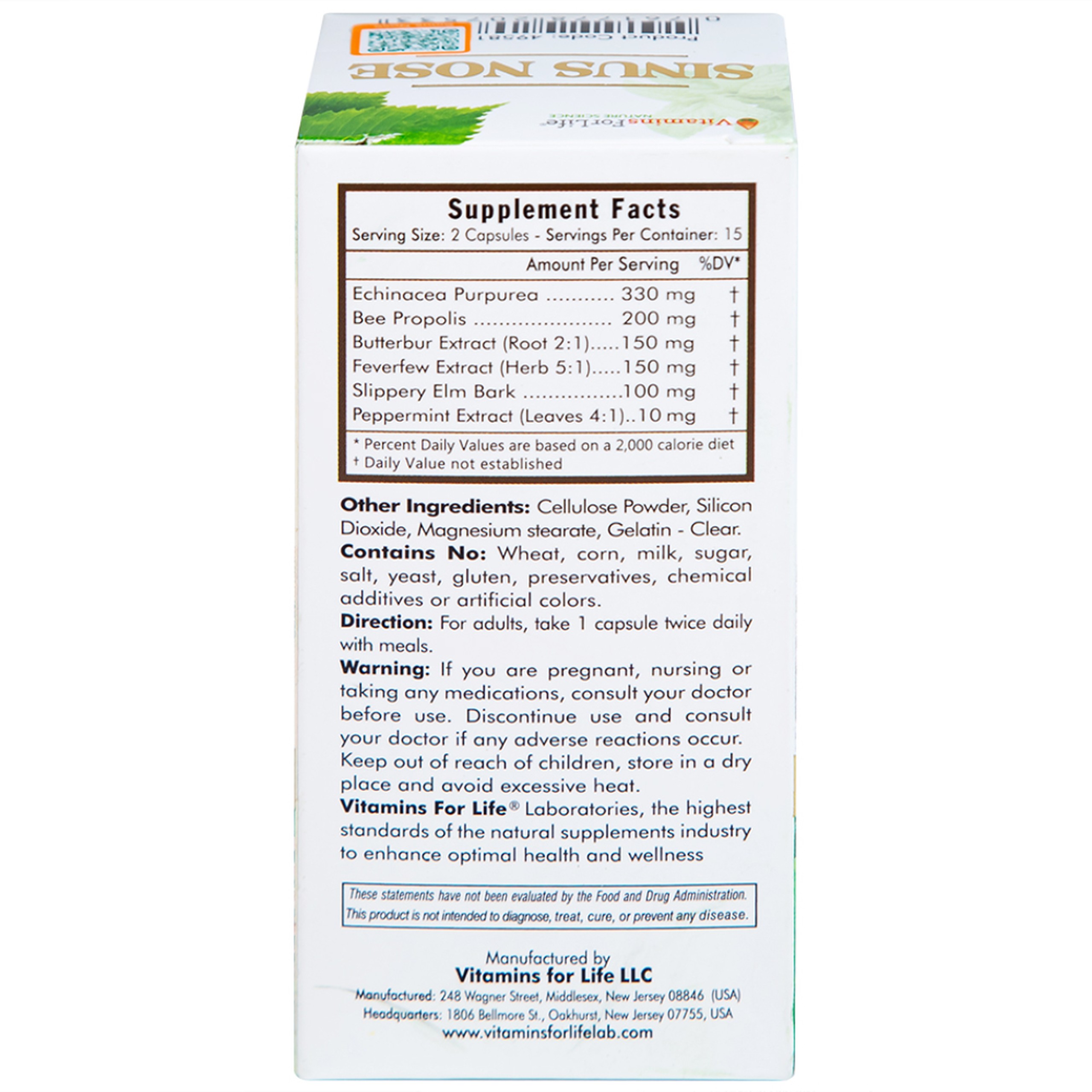 Viên uống Sinus Nose Vitamins For Life hỗ trợ tăng cường sức khỏe đường hô hấp (30 viên)