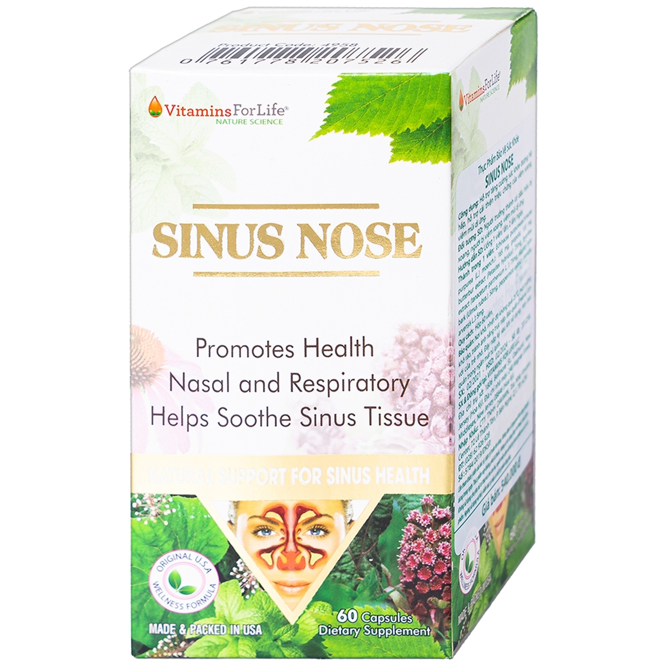 Viên uống Sinus Nose Vitamins For Life hỗ trợ tăng cường sức khỏe đường hô hấp (60 viên)