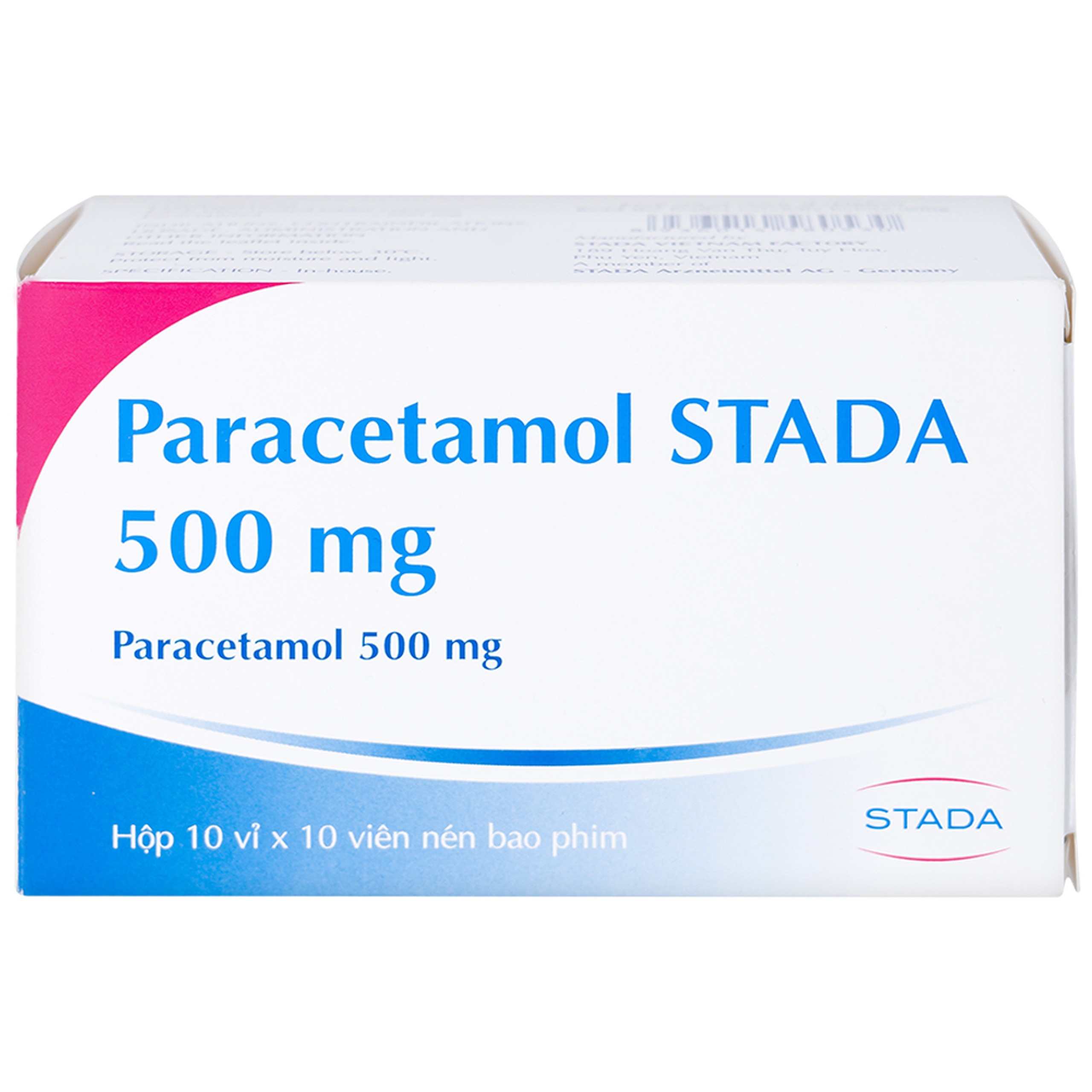 Viên nén Paracetamol Stada 500mg điều trị các cơn đau đầu, đau thần kinh, đau răng (10 vỉ x 10 viên)