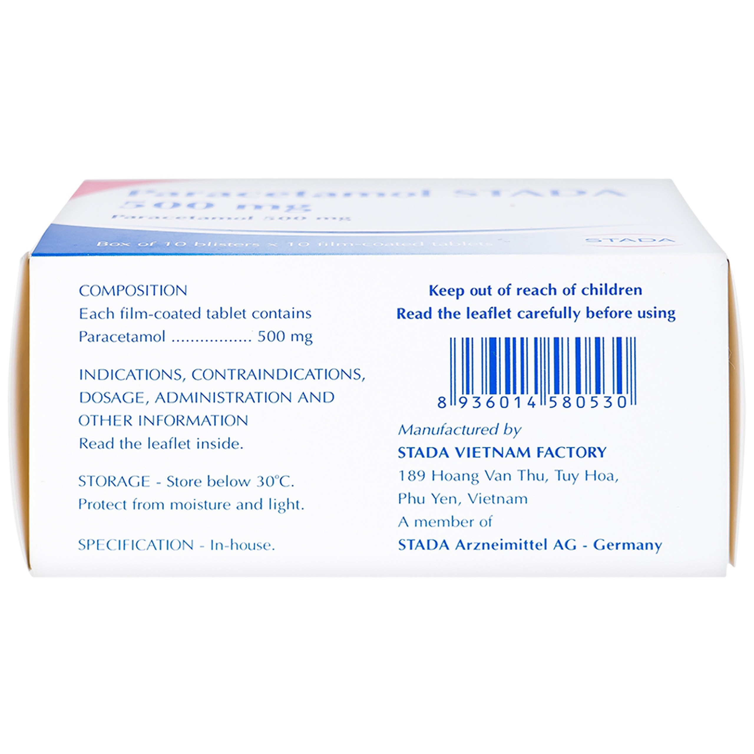 Viên nén Paracetamol Stada 500mg điều trị các cơn đau đầu, đau thần kinh, đau răng (10 vỉ x 10 viên)