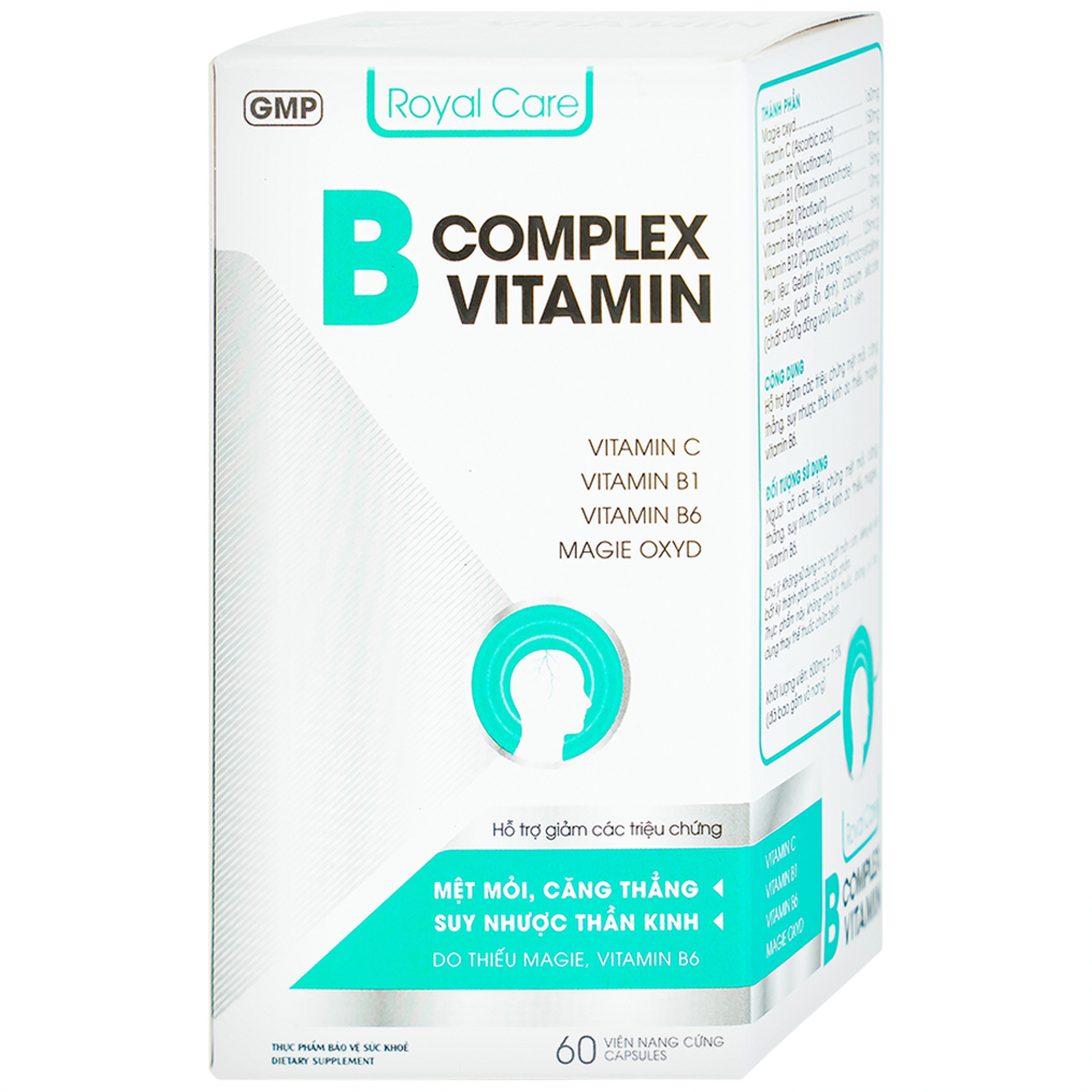Viên uống giúp giảm mệt mỏi, căng thẳng do thiếu Magie, B6 B Complex Vitamin Royal Care (60 viên)