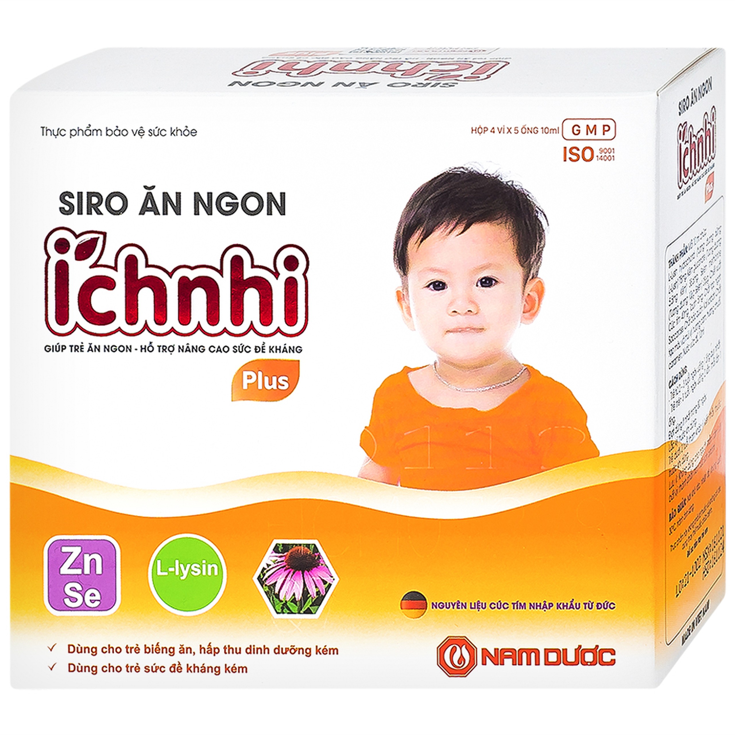 Siro Ích Nhi Plus Nam Dược bổ sung kẽm, seien và lysin giúp trẻ ăn ngon (4 vỉ x 5 ống x 10ml)
