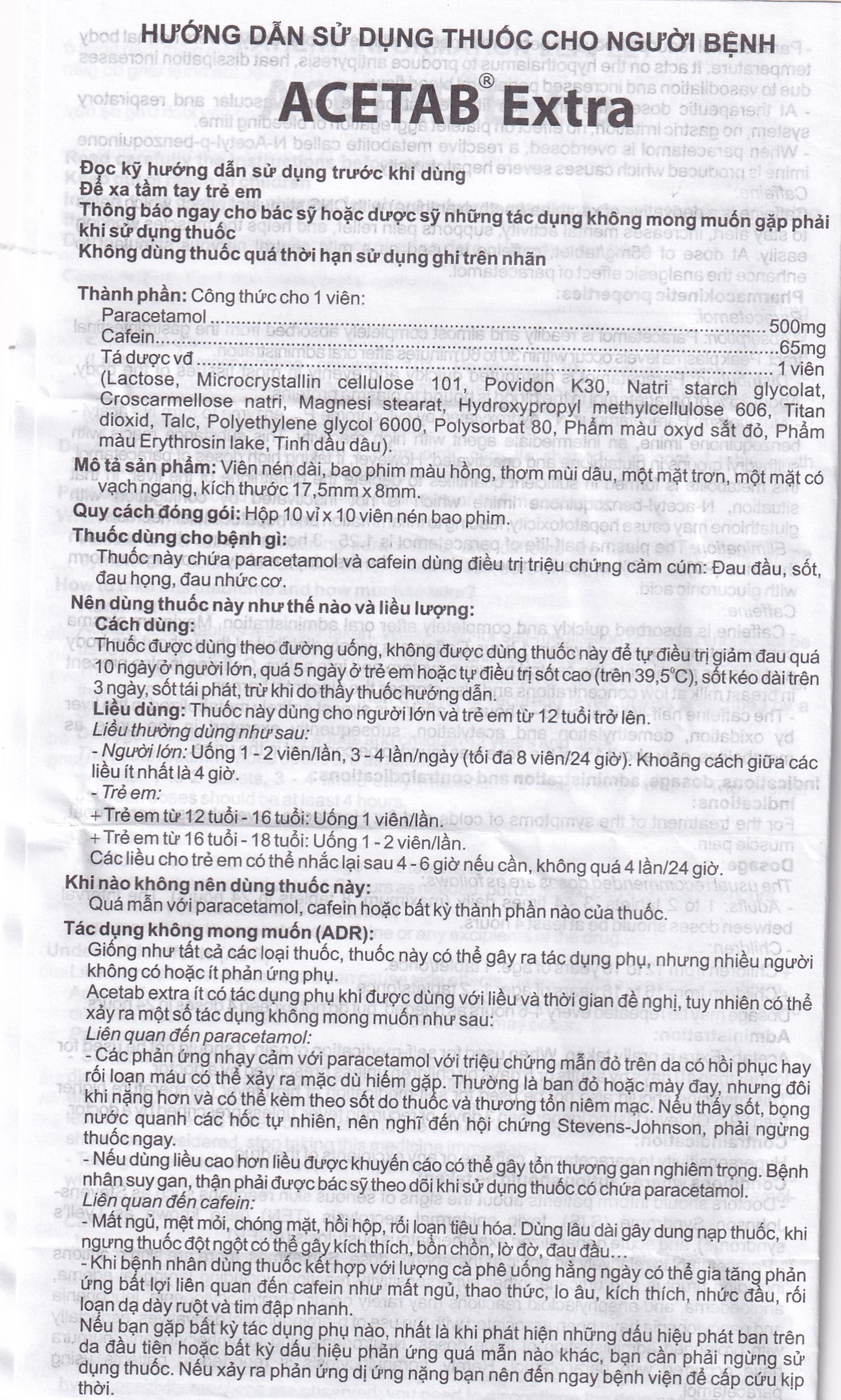 Thuốc Acetab Extra Agimexpharm điều trị triệu chứng cảm cúm (10 vỉ x 10 viên)