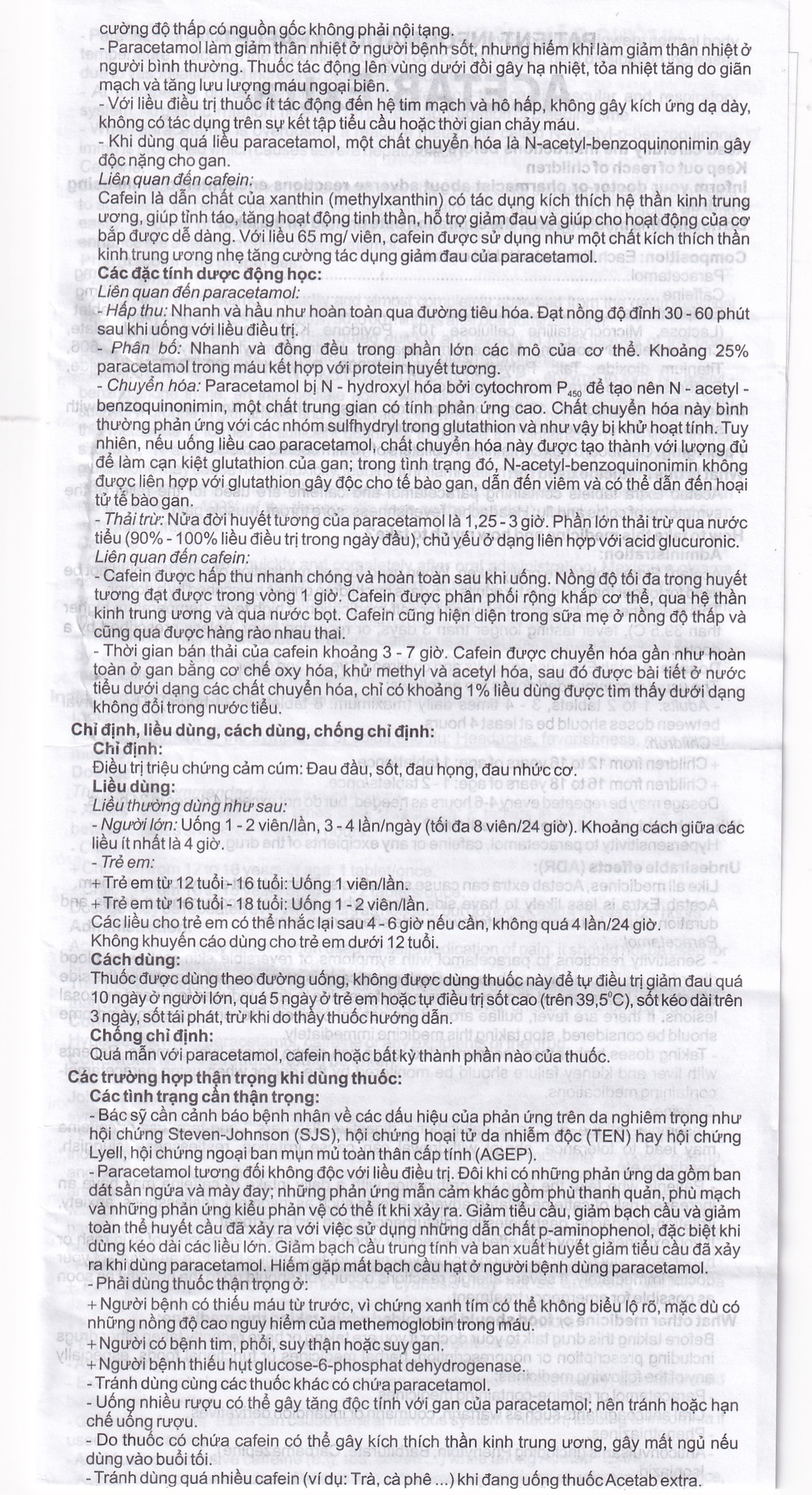 Thuốc Acetab Extra Agimexpharm điều trị triệu chứng cảm cúm (10 vỉ x 10 viên)