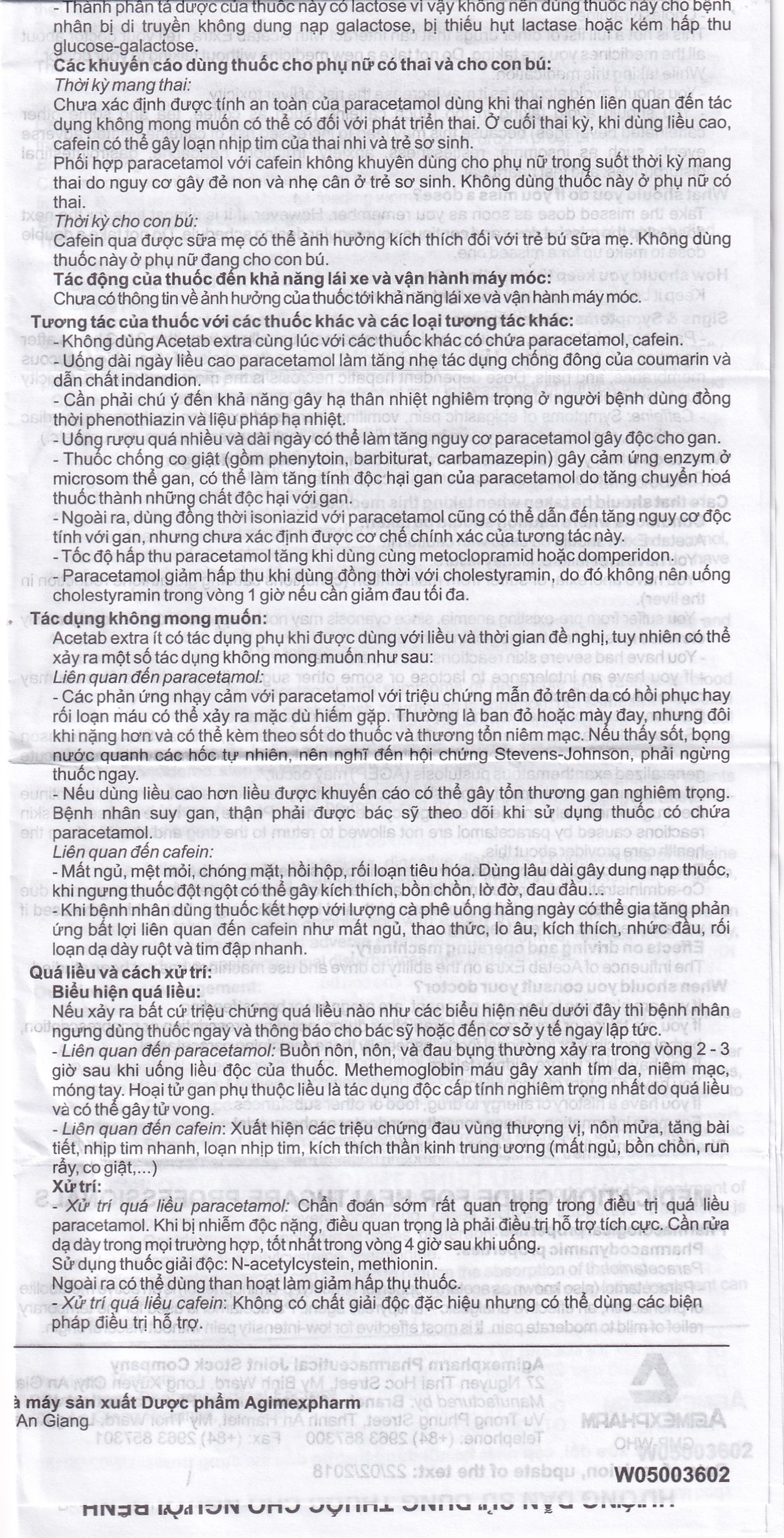 Thuốc Acetab Extra Agimexpharm điều trị triệu chứng cảm cúm (10 vỉ x 10 viên)