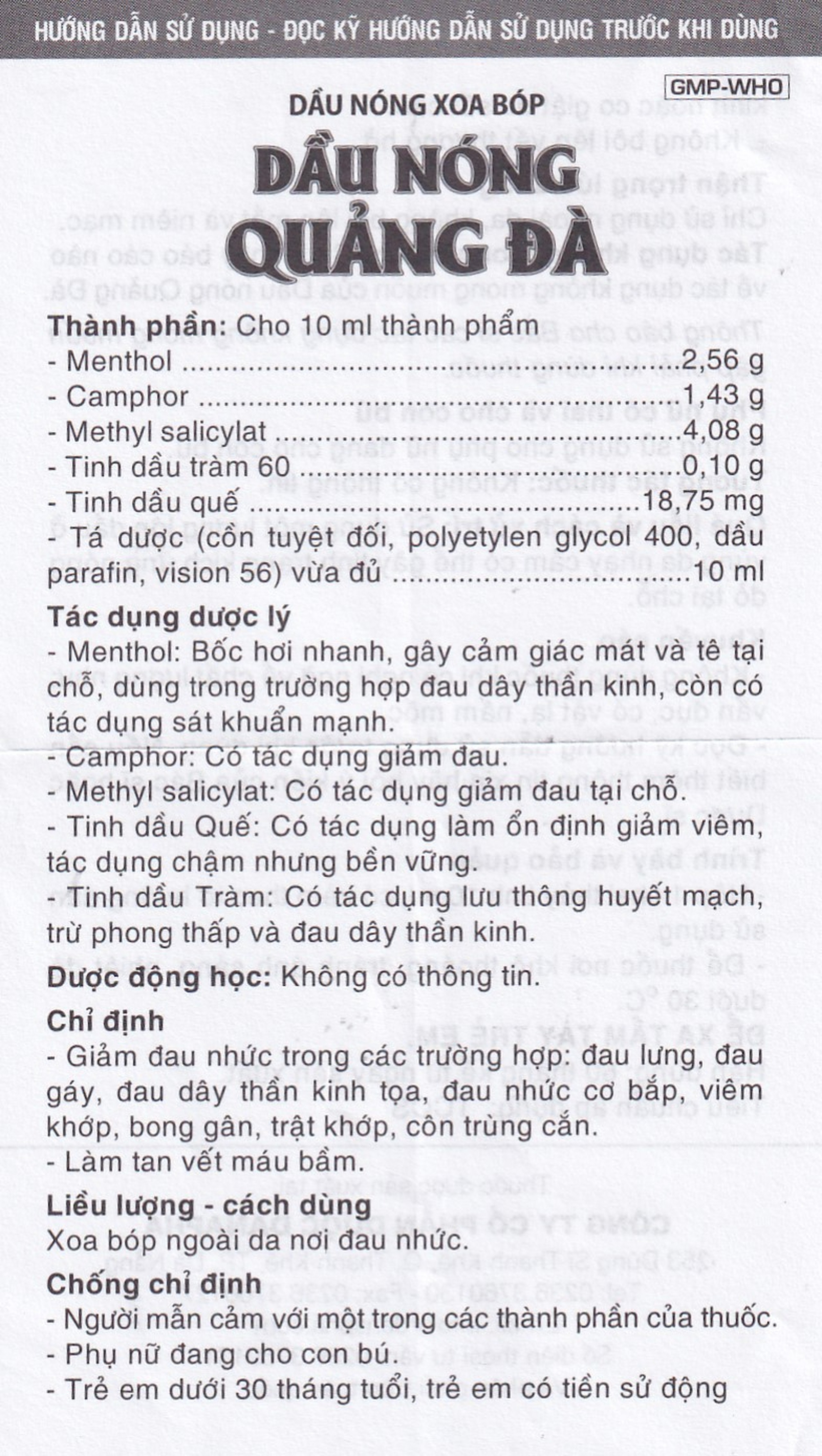 Dầu nóng Quảng Đà Danapha giảm đau lưng, đau gáy, đau dây thần kinh tọa (10ml)