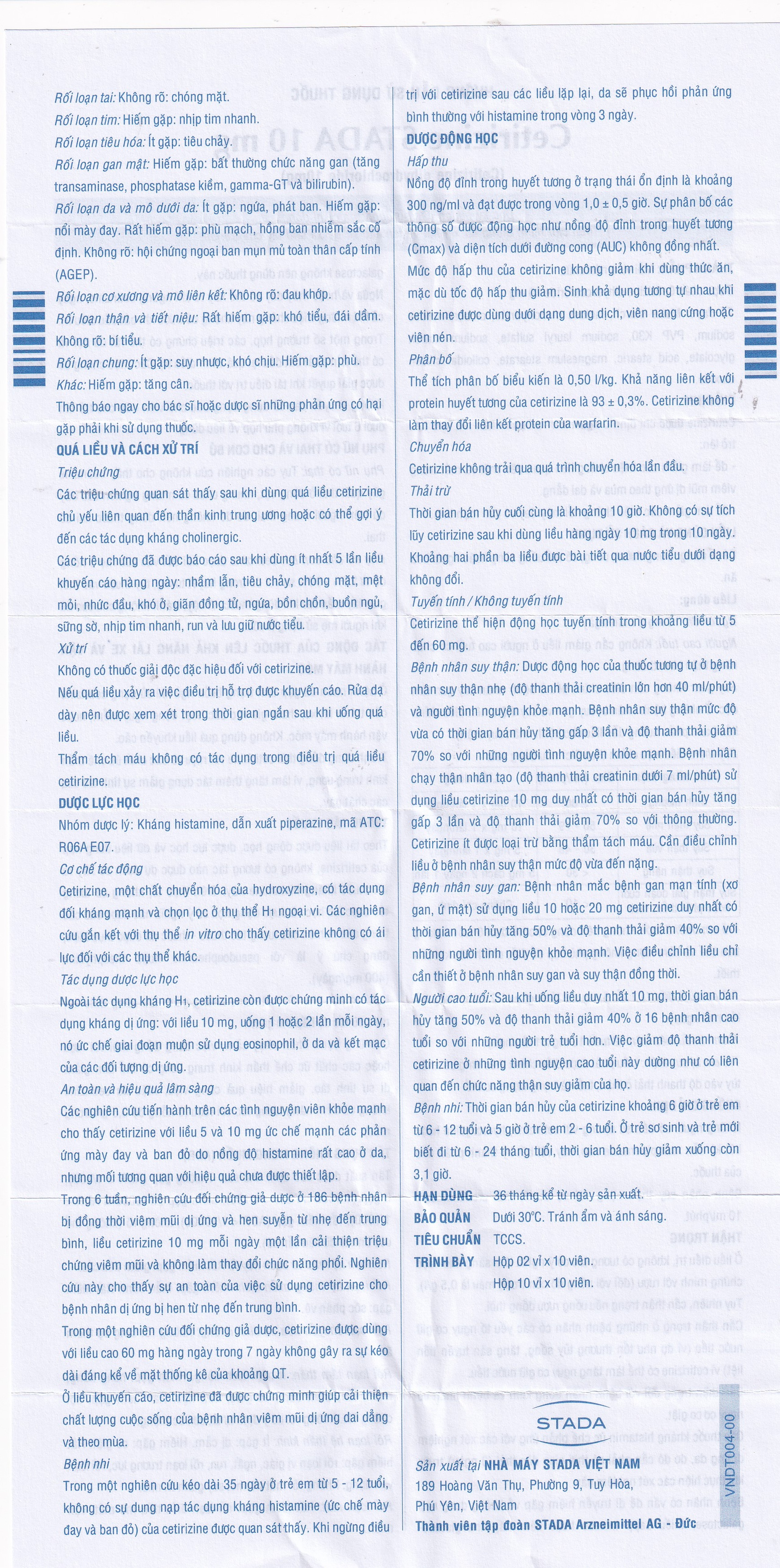 Thuốc Cetirizine Stada 10mg điều trị viêm mũi dị ứng, mày đay (10 vỉ x 10 viên) 