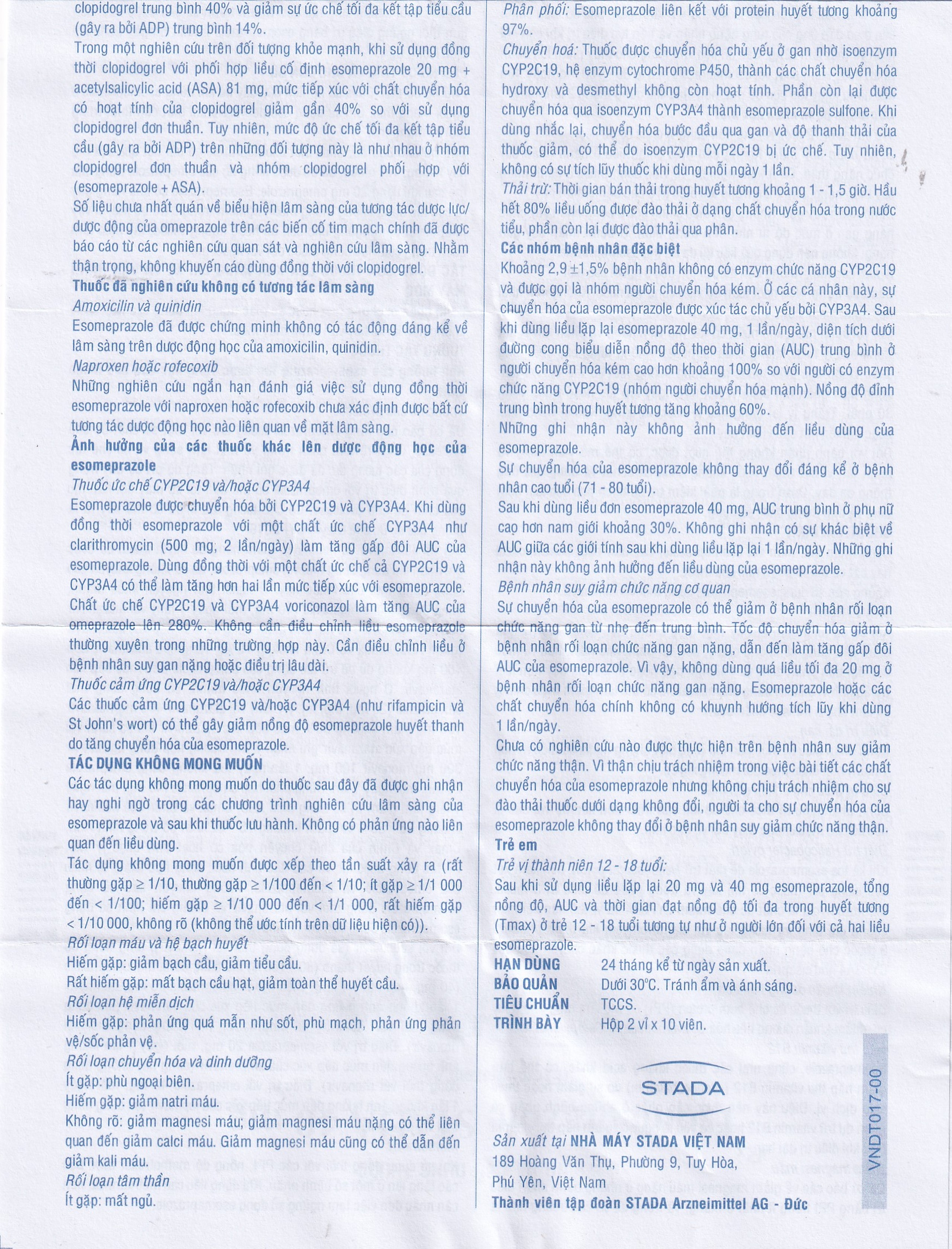 Thuốc Esomeprazole Stada 40mg điều trị trào ngược dạ dày, thực quản (2 vỉ x 10 viên)