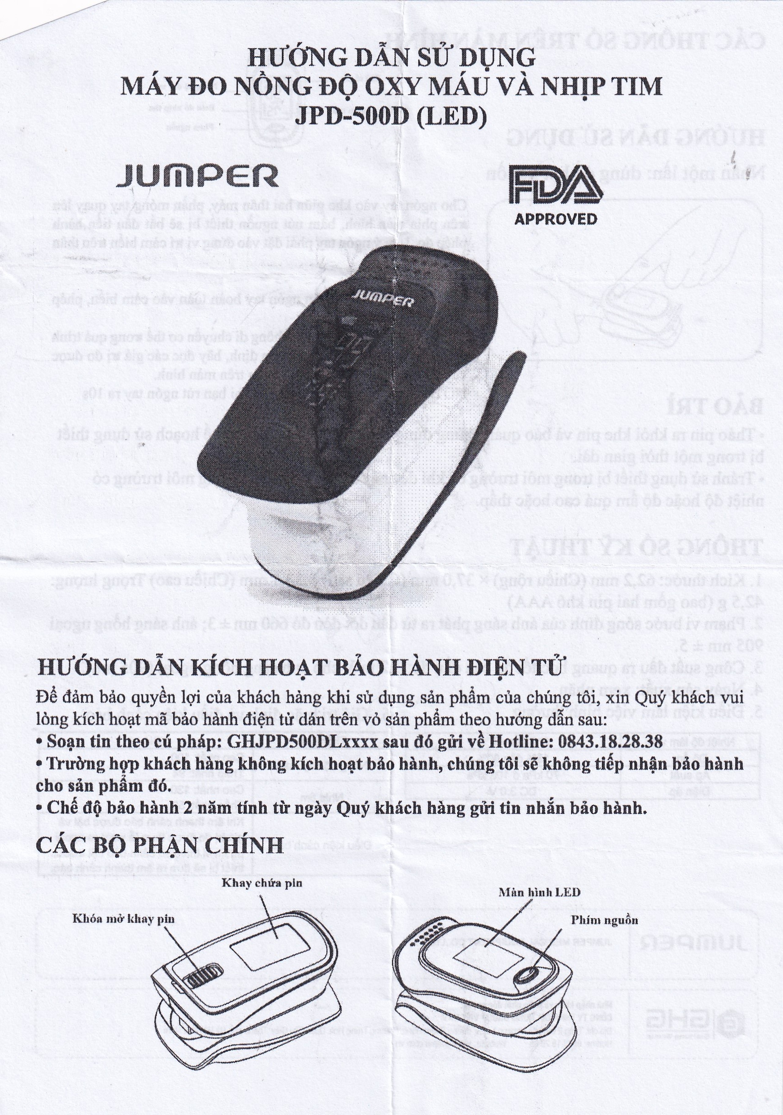 Máy đo nồng độ oxy trong máu SPO2 Jumper JPD 500D LED