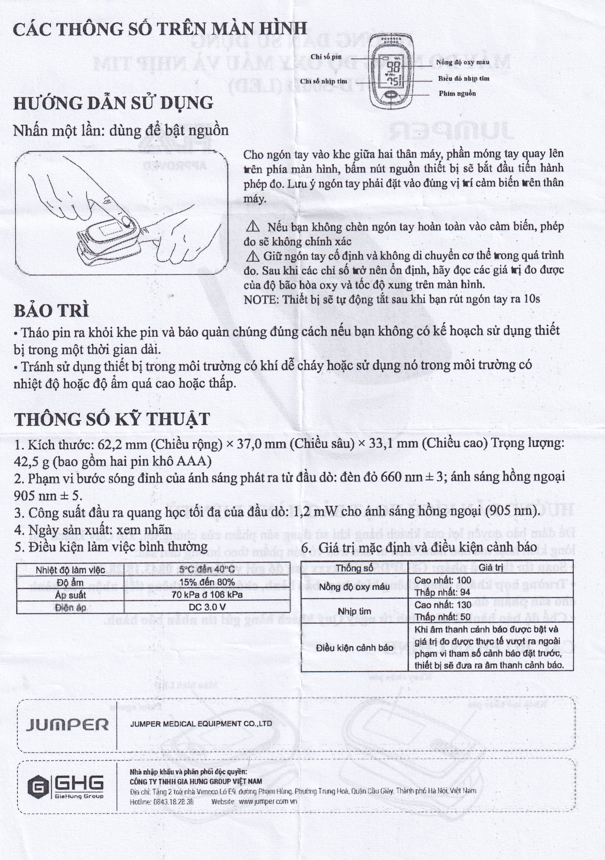 Máy đo nồng độ oxy trong máu SPO2 Jumper JPD 500D LED