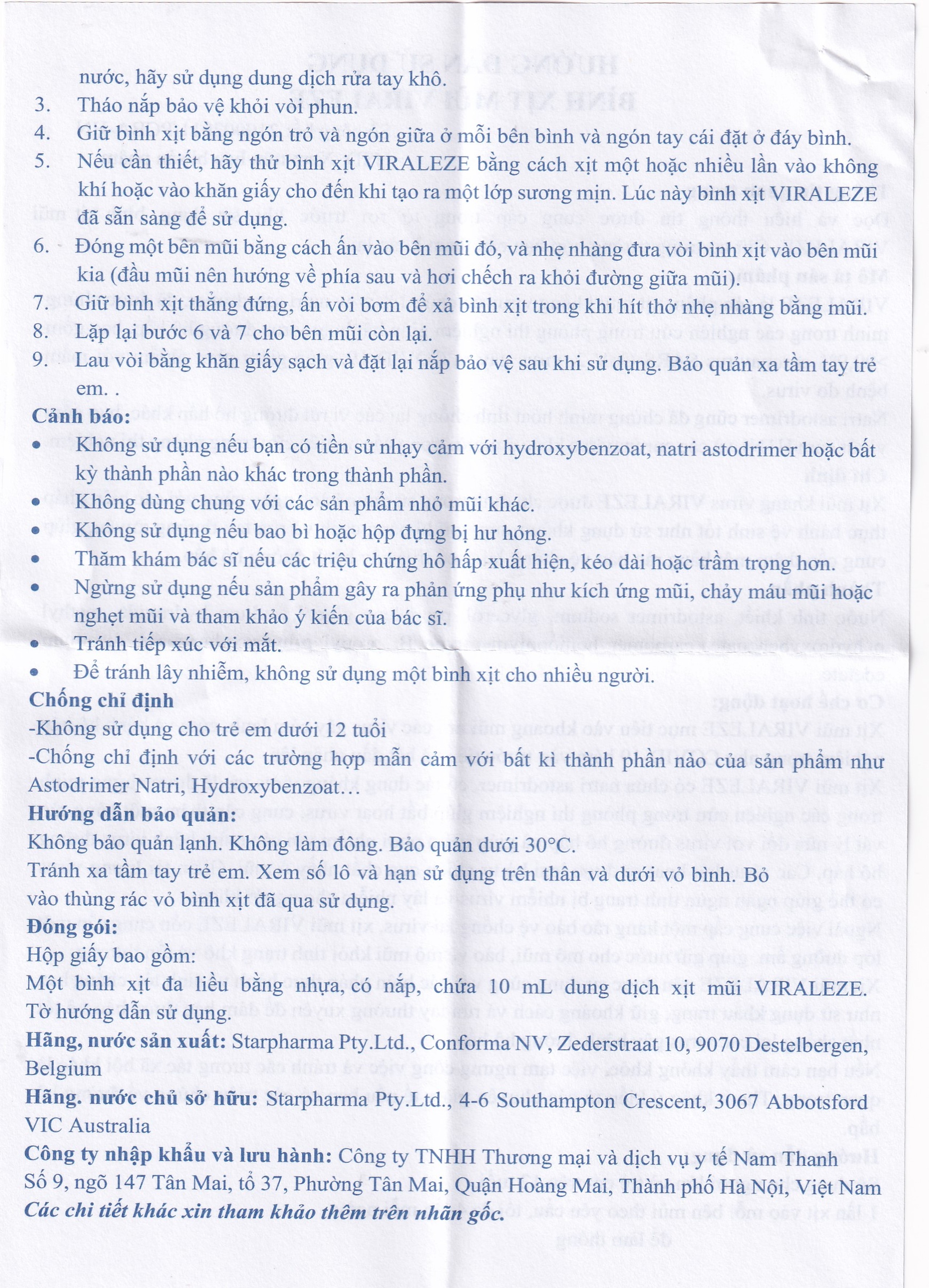 Bình xịt mũi Viraleze 10ml kháng virus gây bệnh đường hô hấp