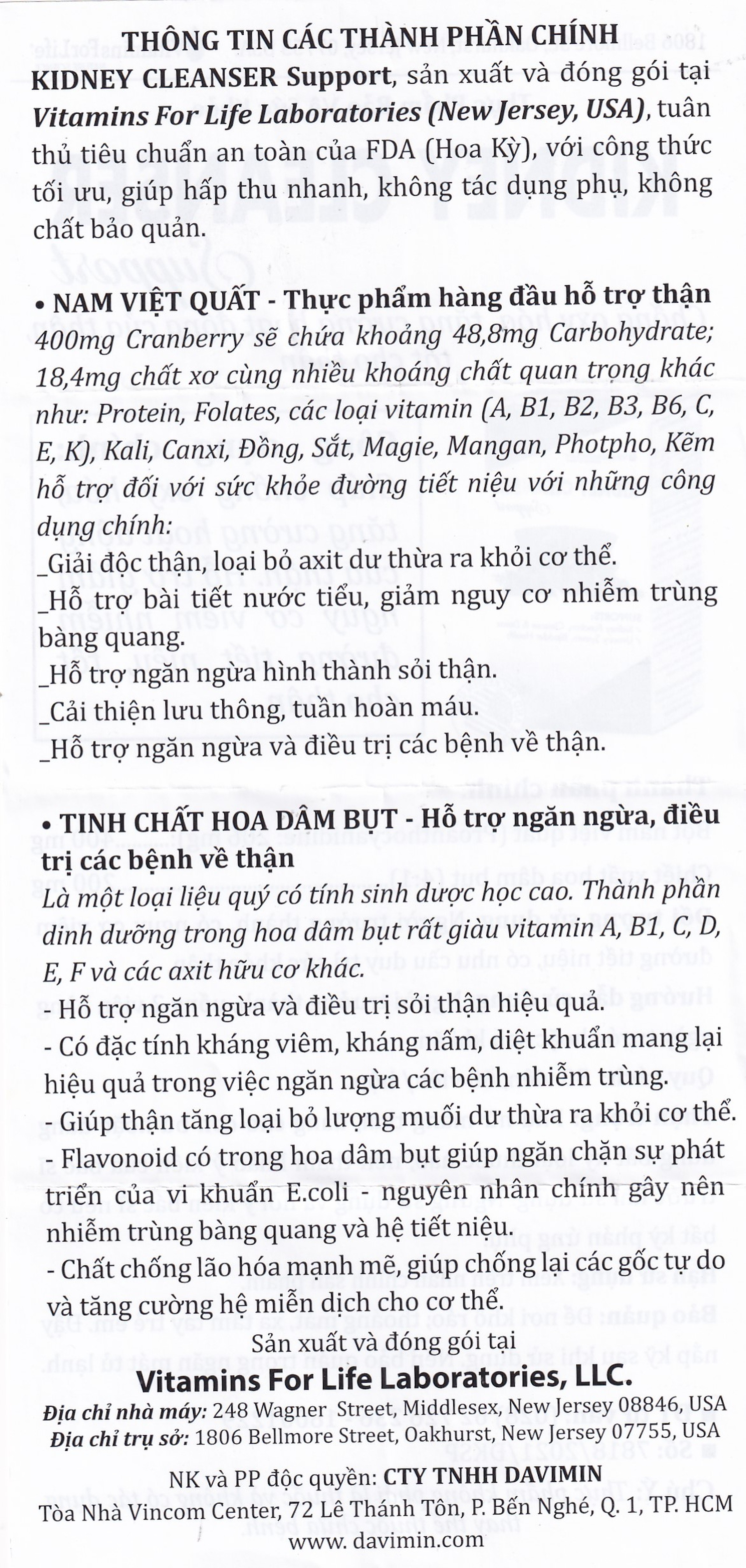 Viên uống bổ thận, hỗ trợ giảm nguy cơ viêm đường tiết niệu Kidney Cleanser Support Vitamins For Life (30 viên)