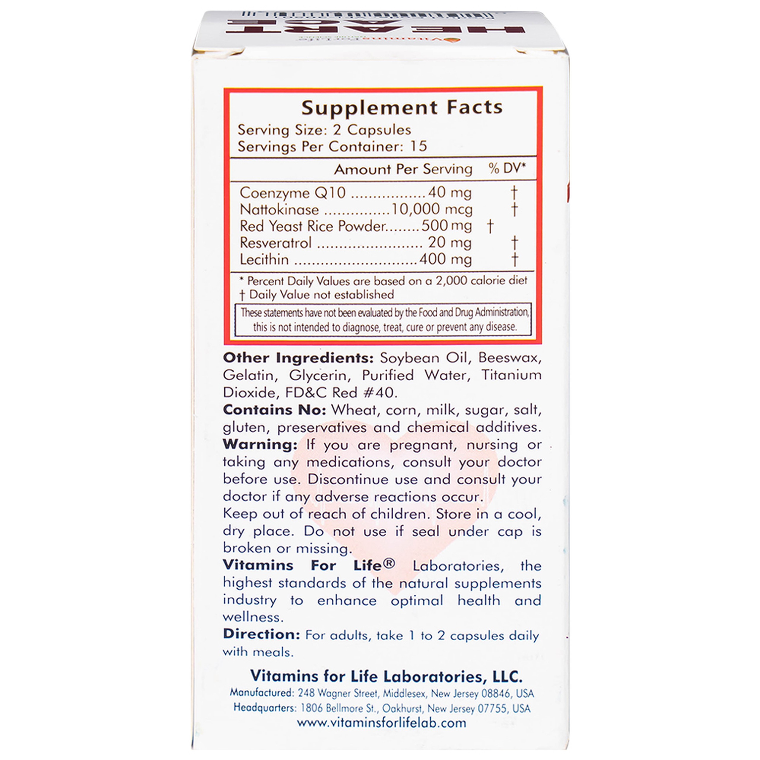 Viên uống hỗ trợ sức khỏe tim mạch, ổn định nhịp tim Heart Ace Support Vitamins For Life (30 viên)