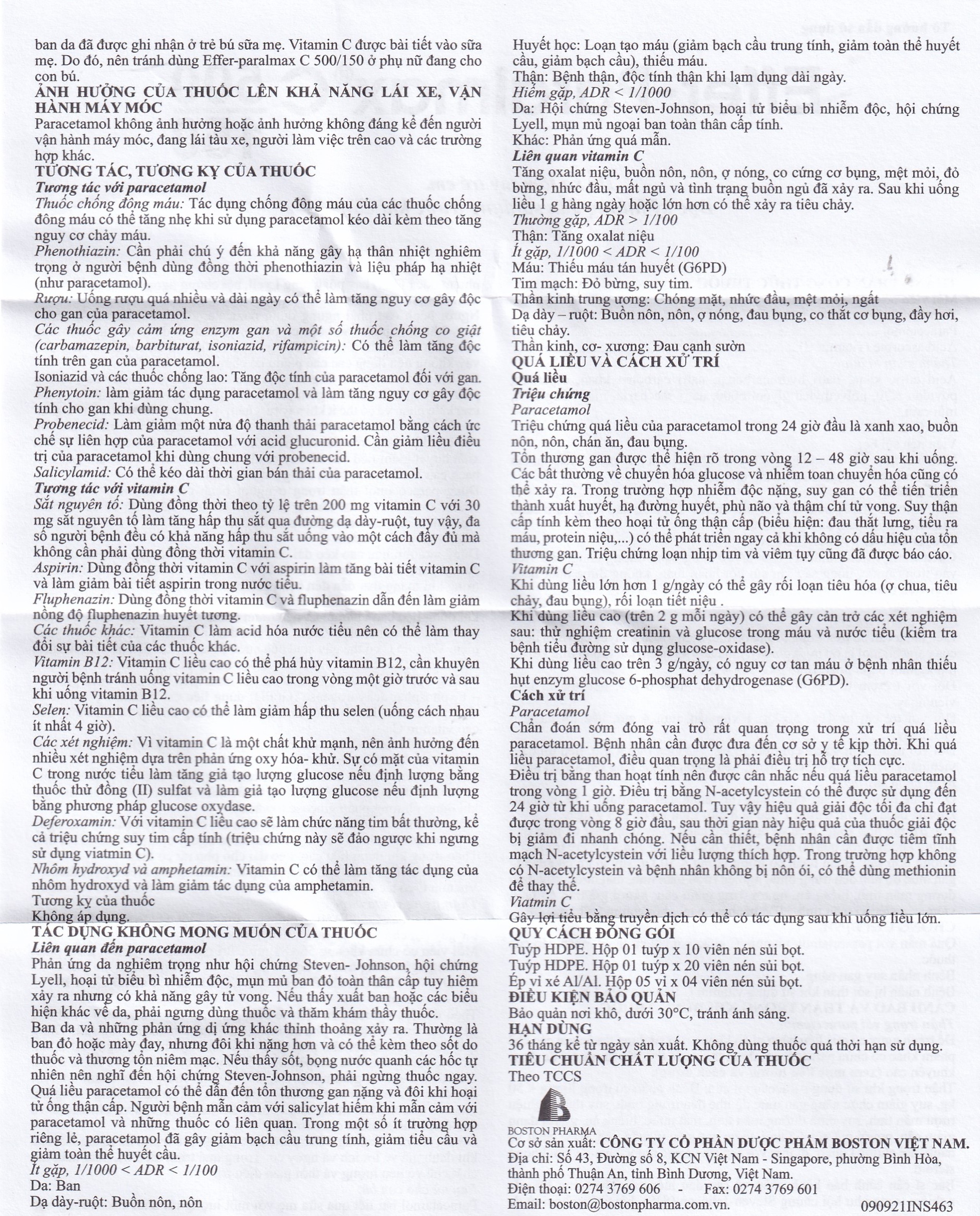 Viên sủi Effer-Paralmax C 500/150 Boston giảm đau, hạ sốt (5 vỉ x 4 viên)