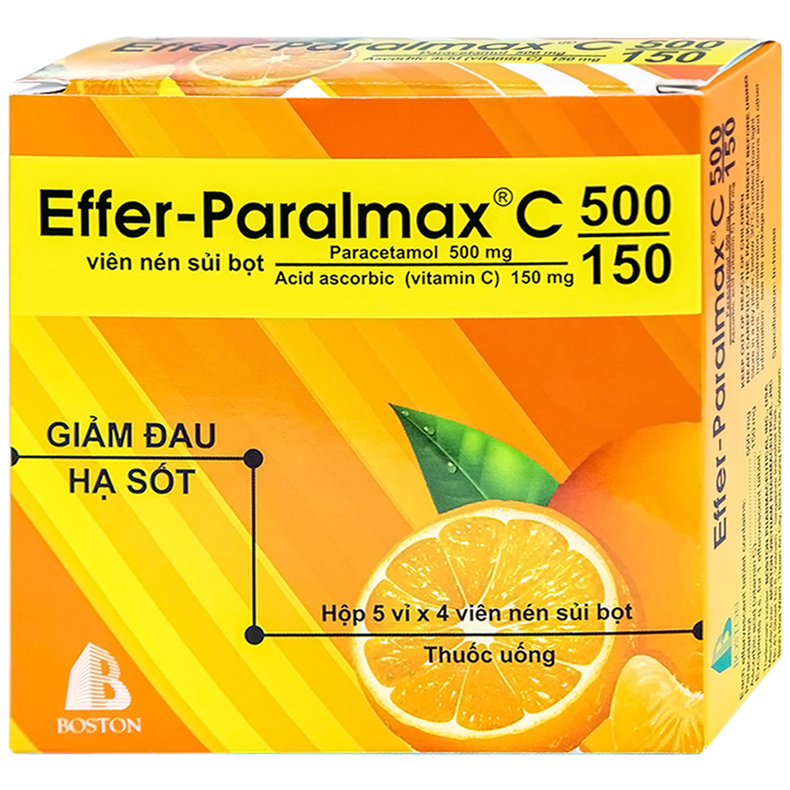Viên sủi Effer-Paralmax C 500/150 Boston giảm đau, hạ sốt (5 vỉ x 4 viên)