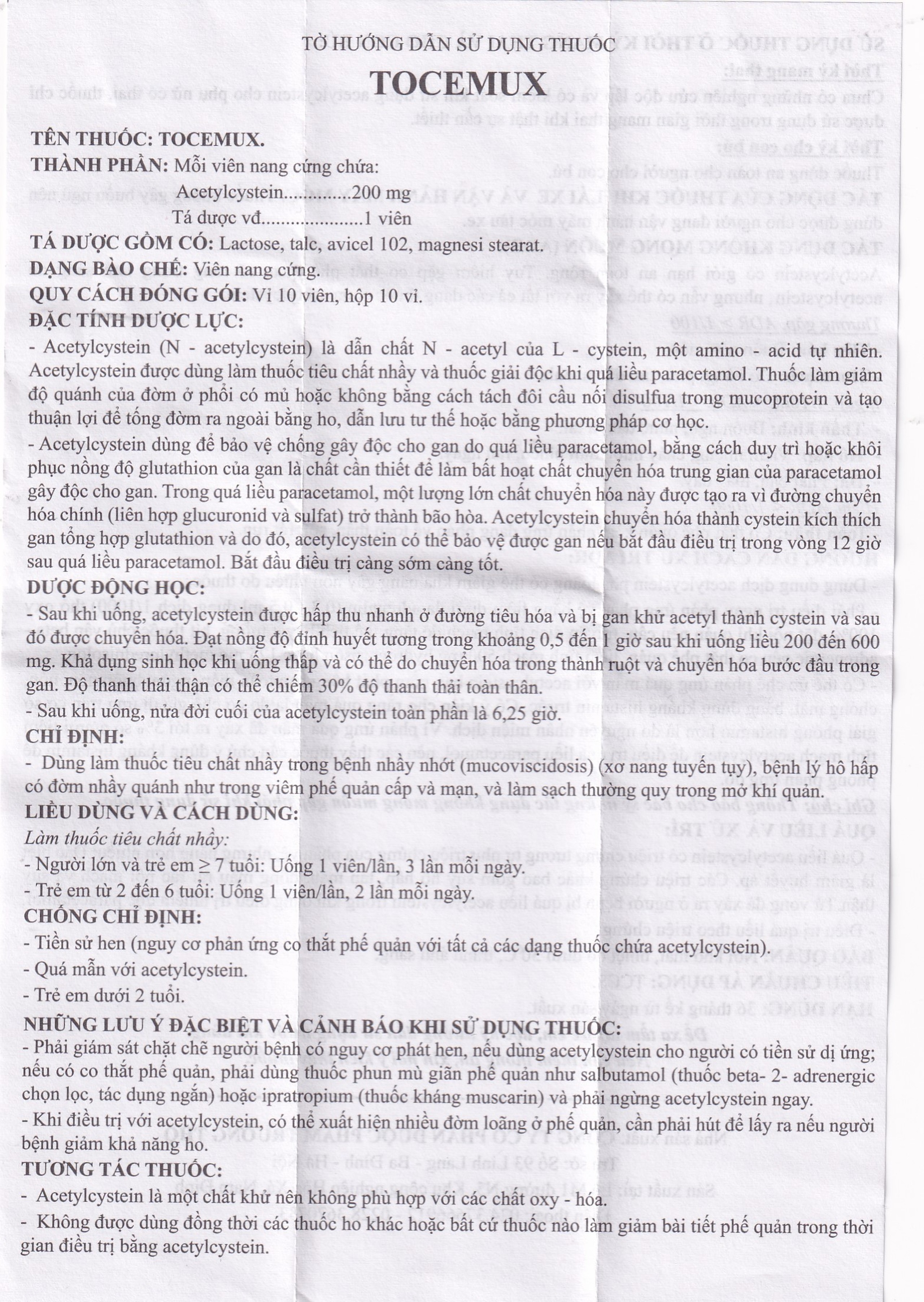 Thuốc Tocemux điều trị tiêu chất nhầy, bệnh lý hô hấp có đờm (10 vỉ x 10 viên)