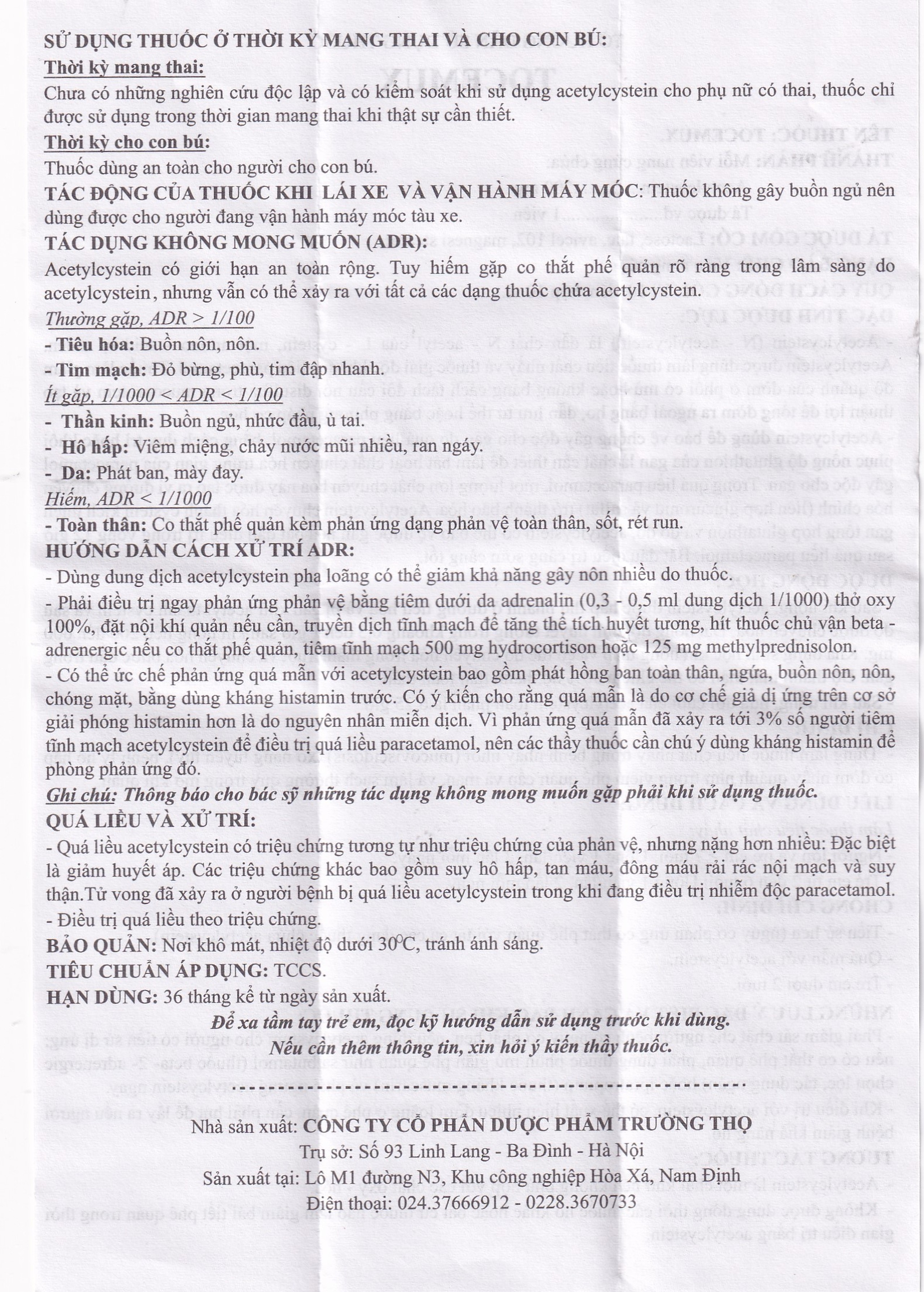 Thuốc Tocemux điều trị tiêu chất nhầy, bệnh lý hô hấp có đờm (10 vỉ x 10 viên)