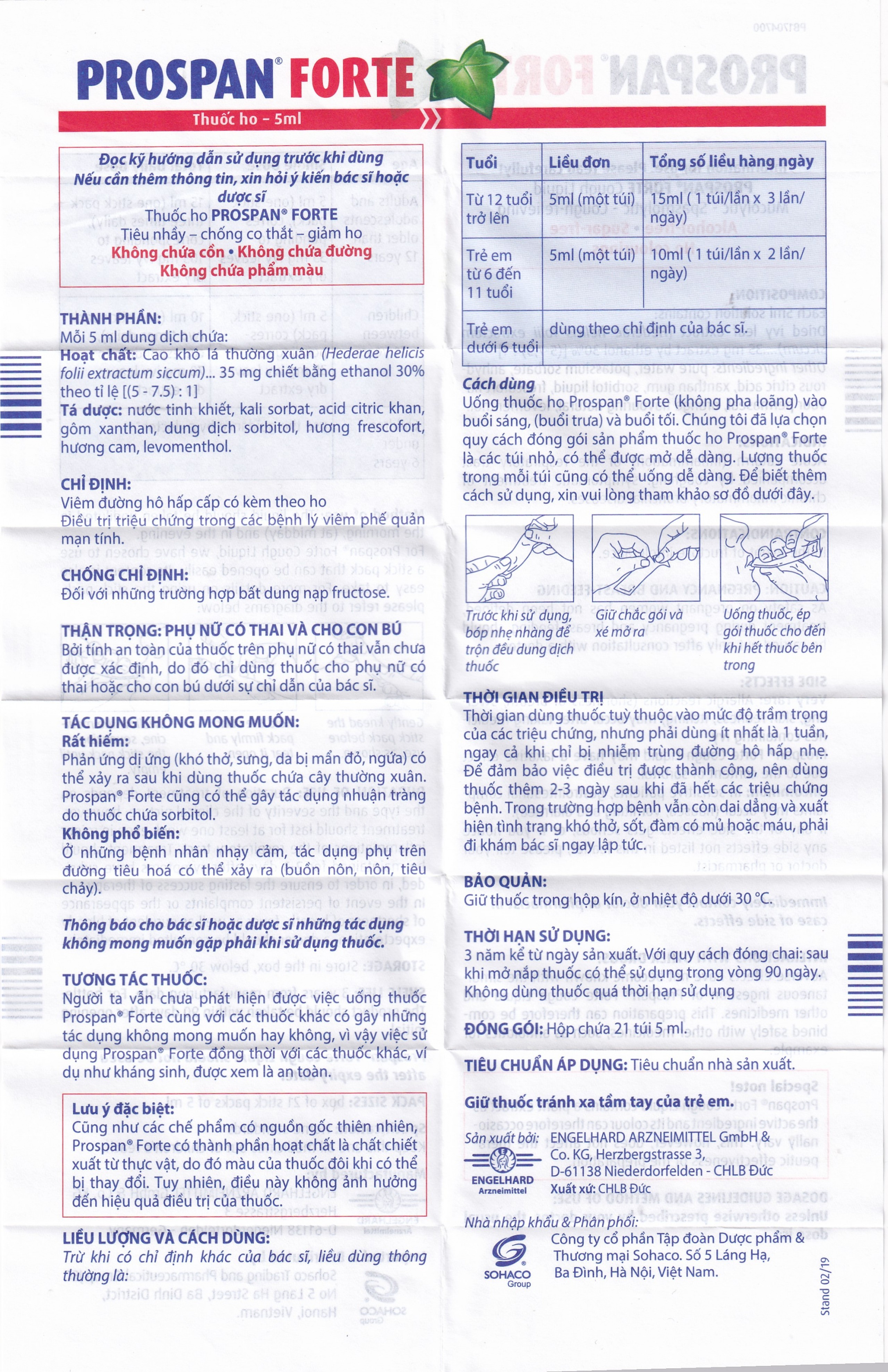 Thuốc ho Prospan Forte Engelhard điều trị viêm đường hô hấp cấp (21 túi x 5ml)