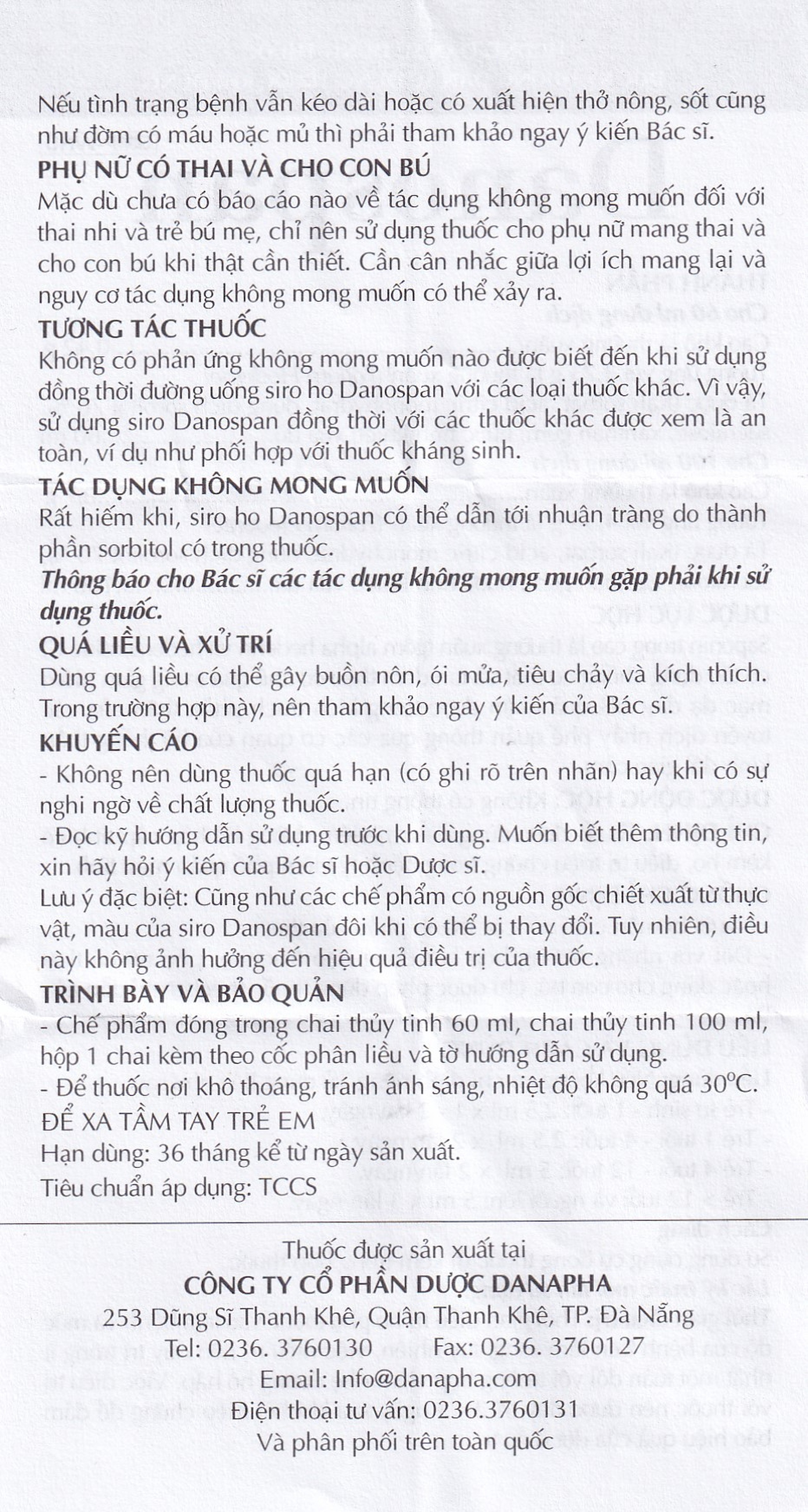 Dung dịch Danospan Danapha điều trị viêm đường hô hấp cấp tính có kèm ho (60ml)