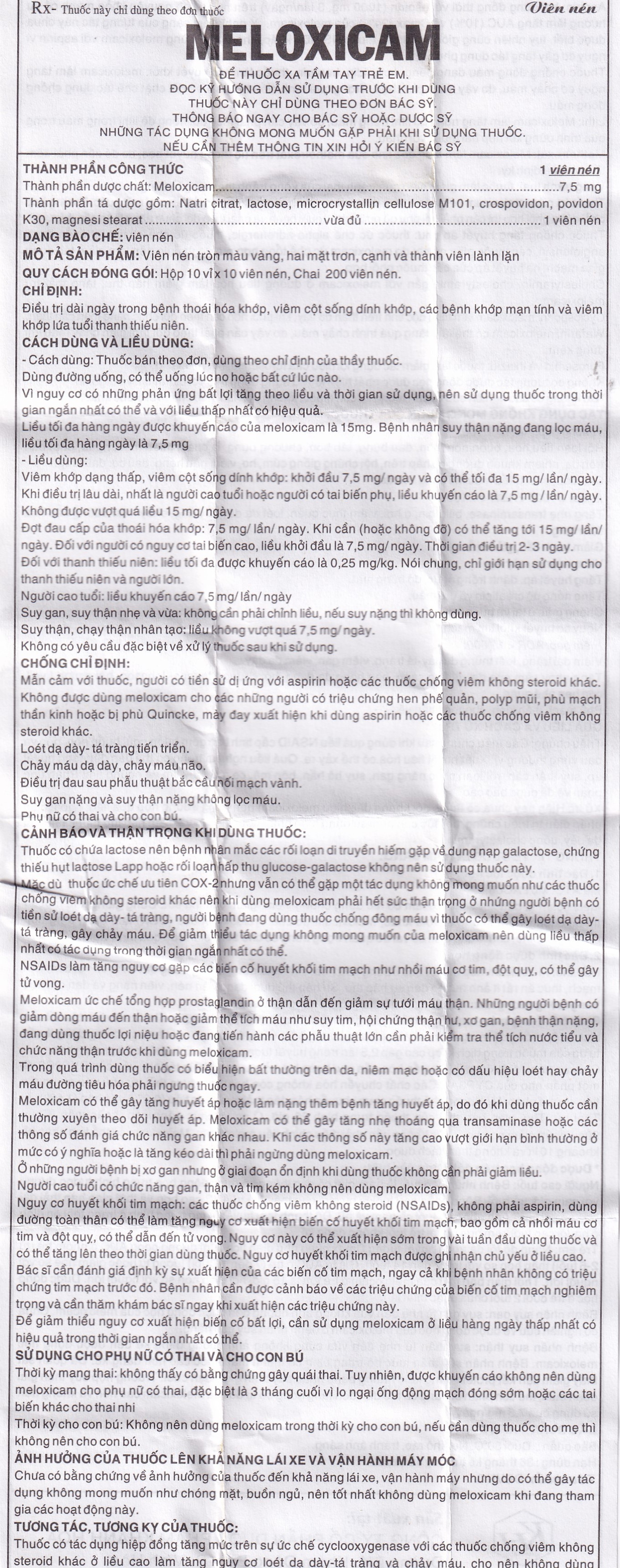 Viên nén Meloxicam 7.5mg Khapharco điều trị thoái hóa khớp, viêm cột sống dính khớp (200 viên)