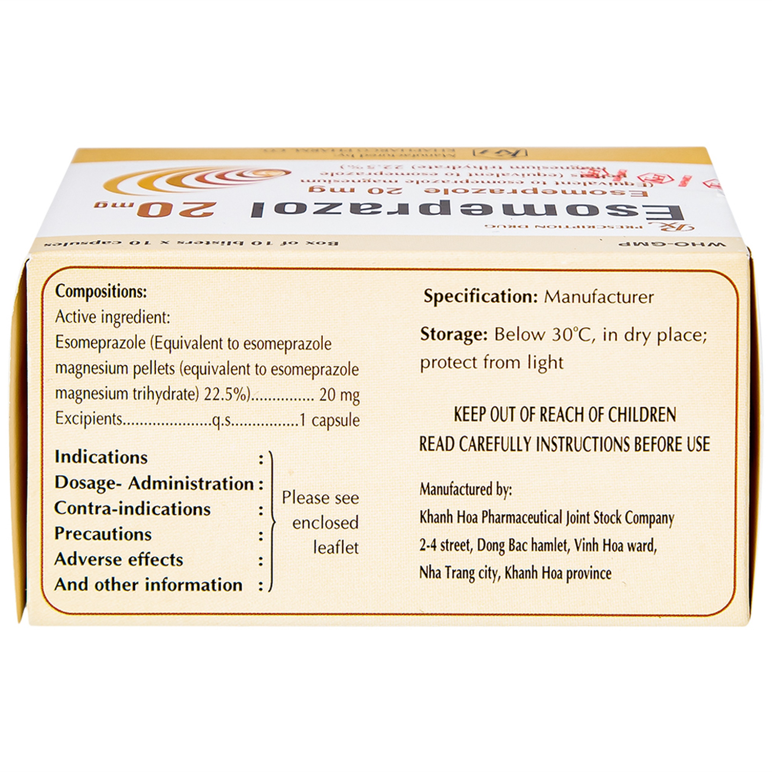 Thuốc Esomeprazol 20mg điều trị trào ngược dạ dày, thực quản (10 vỉ x 10 viên)