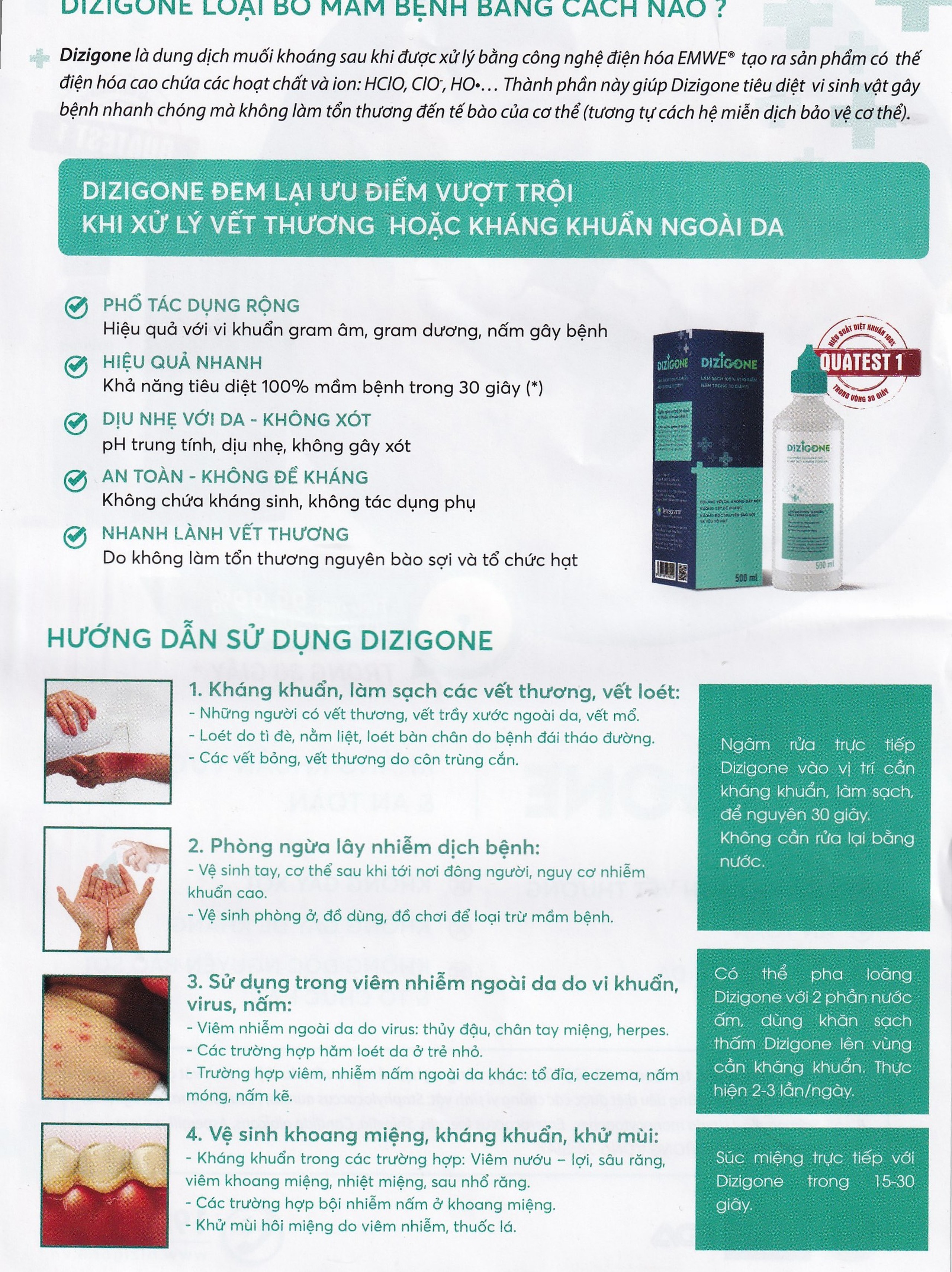 Dung dịch kháng khuẩn Dizigone Terrapharm tiêu diệt vi khuẩn, vi nấm (300ml)