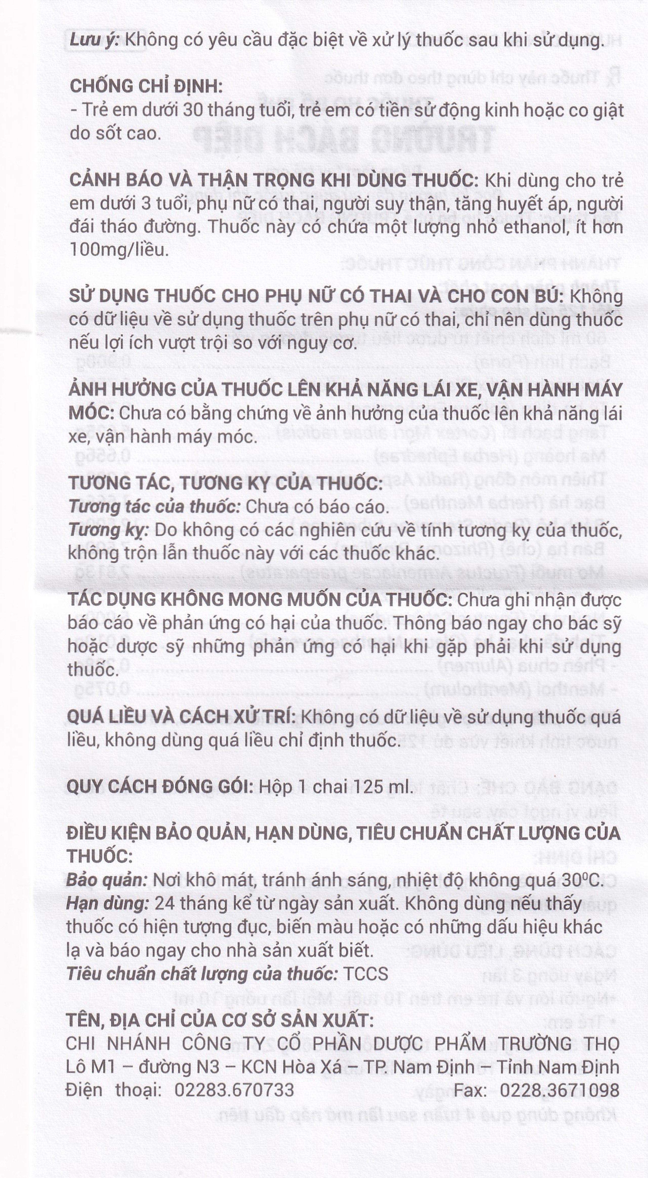 Thuốc ho bổ phế Trường Bạch Diệp Trường Thọ chữa ho tiêu đờm, chuyên trị ho cảm (125ml)