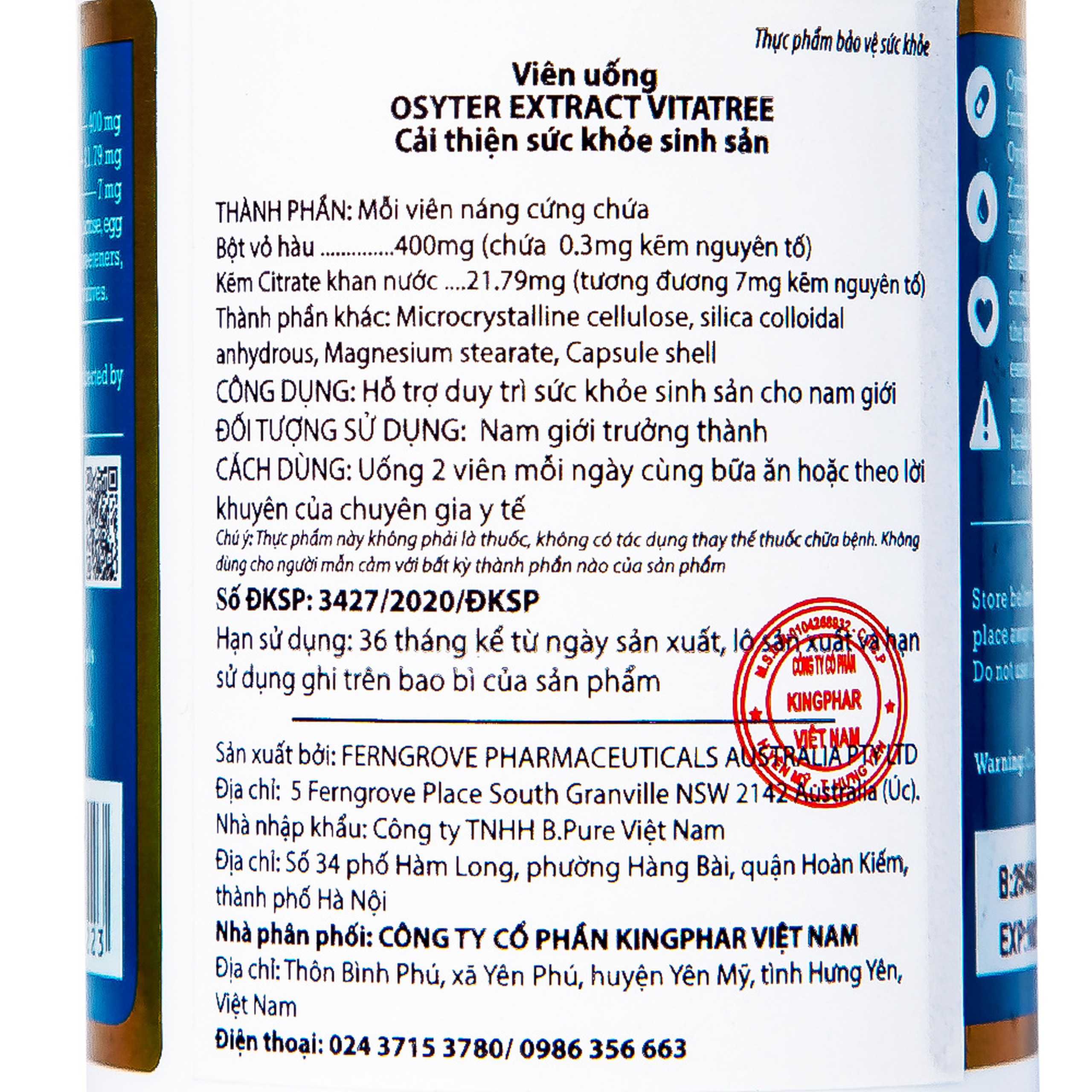 Viên uống hỗ trợ duy trì sức khỏe sinh sản cho nam giới Vitatree Oyster Extract (90 viên)