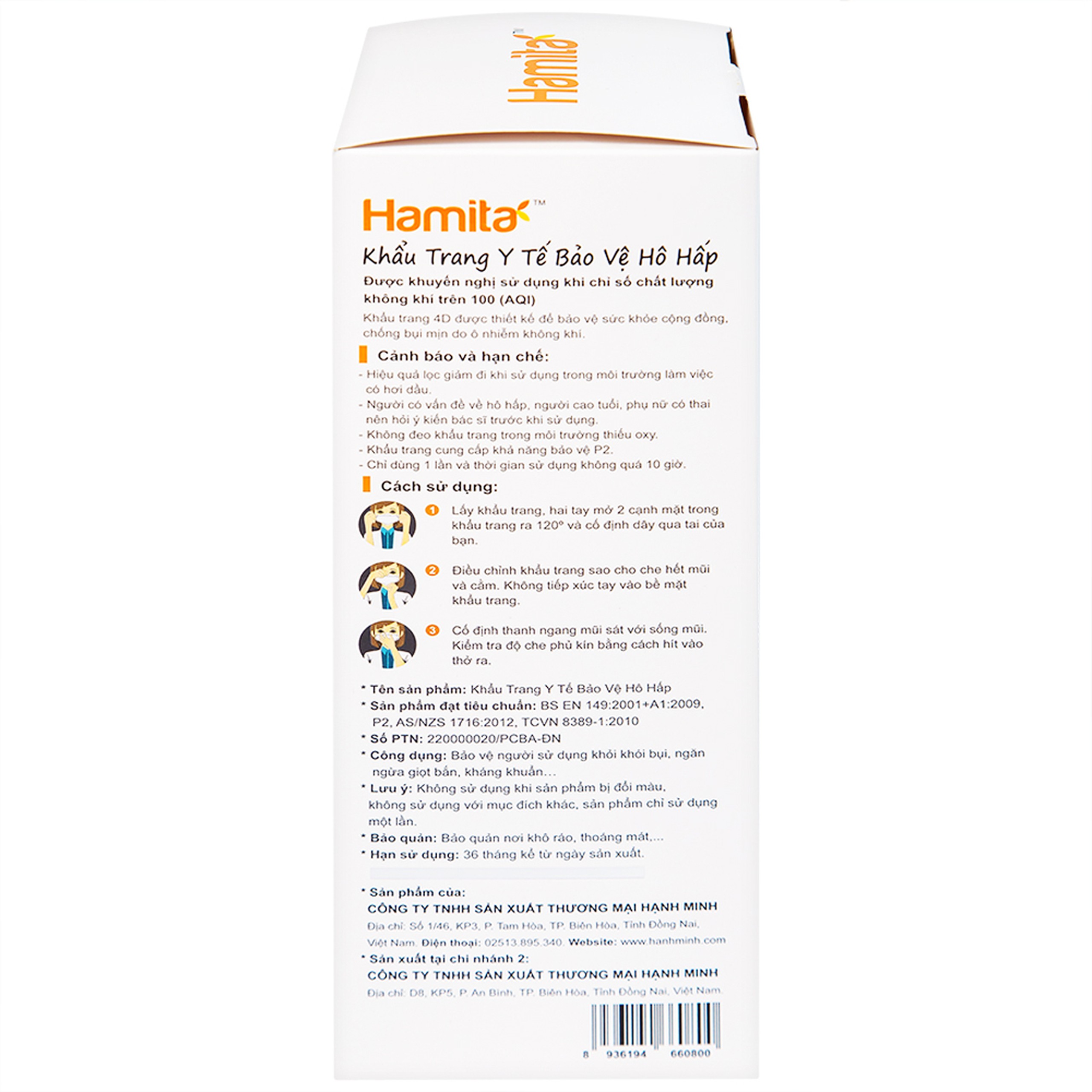 Khẩu trang 4 lớp Hamita Advanced 4D mask màu đen (5 cái)