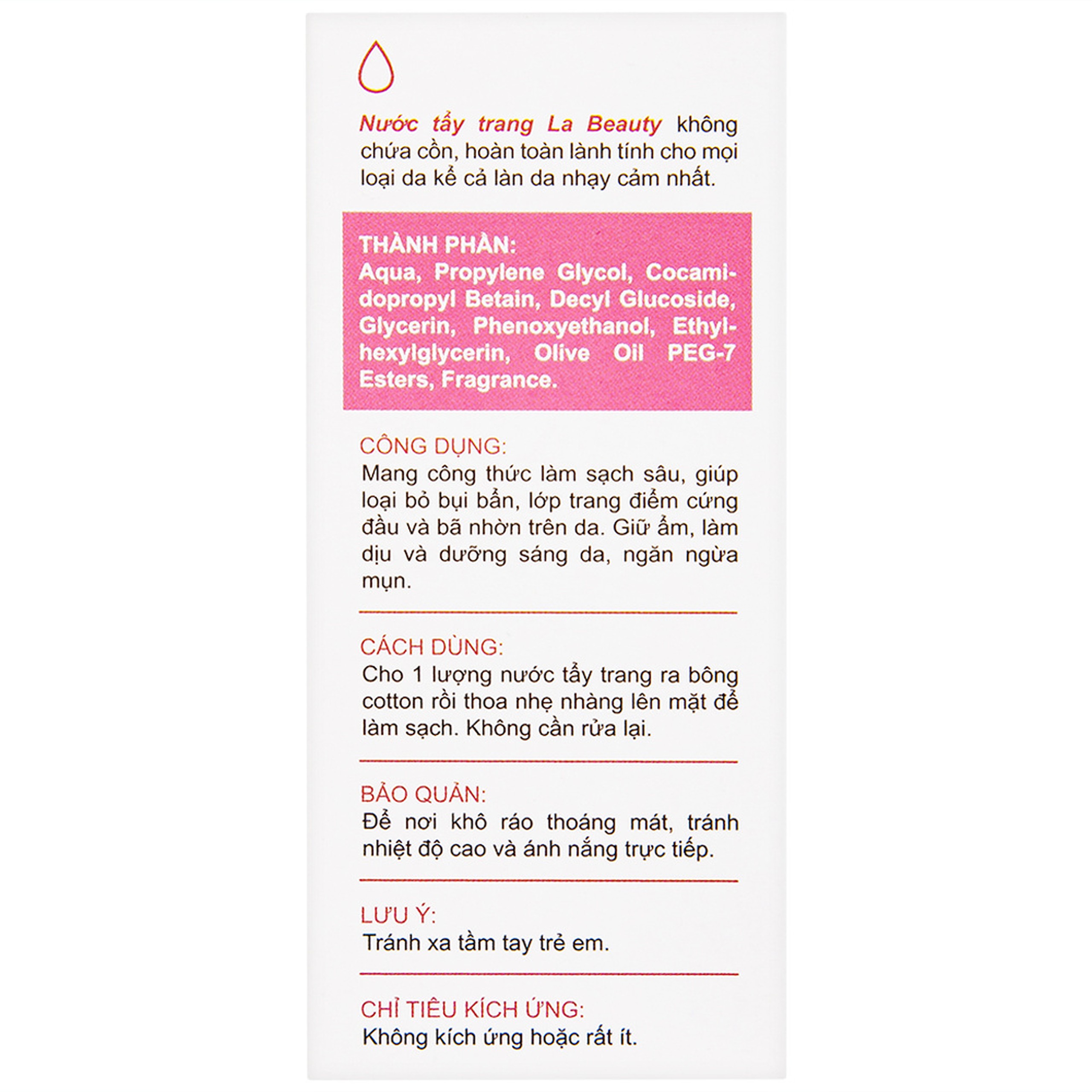 Nước tẩy trang Micellar Cleansing Water La Beauty làm sạch sâu, loại bỏ bụi bẩn (150ml)