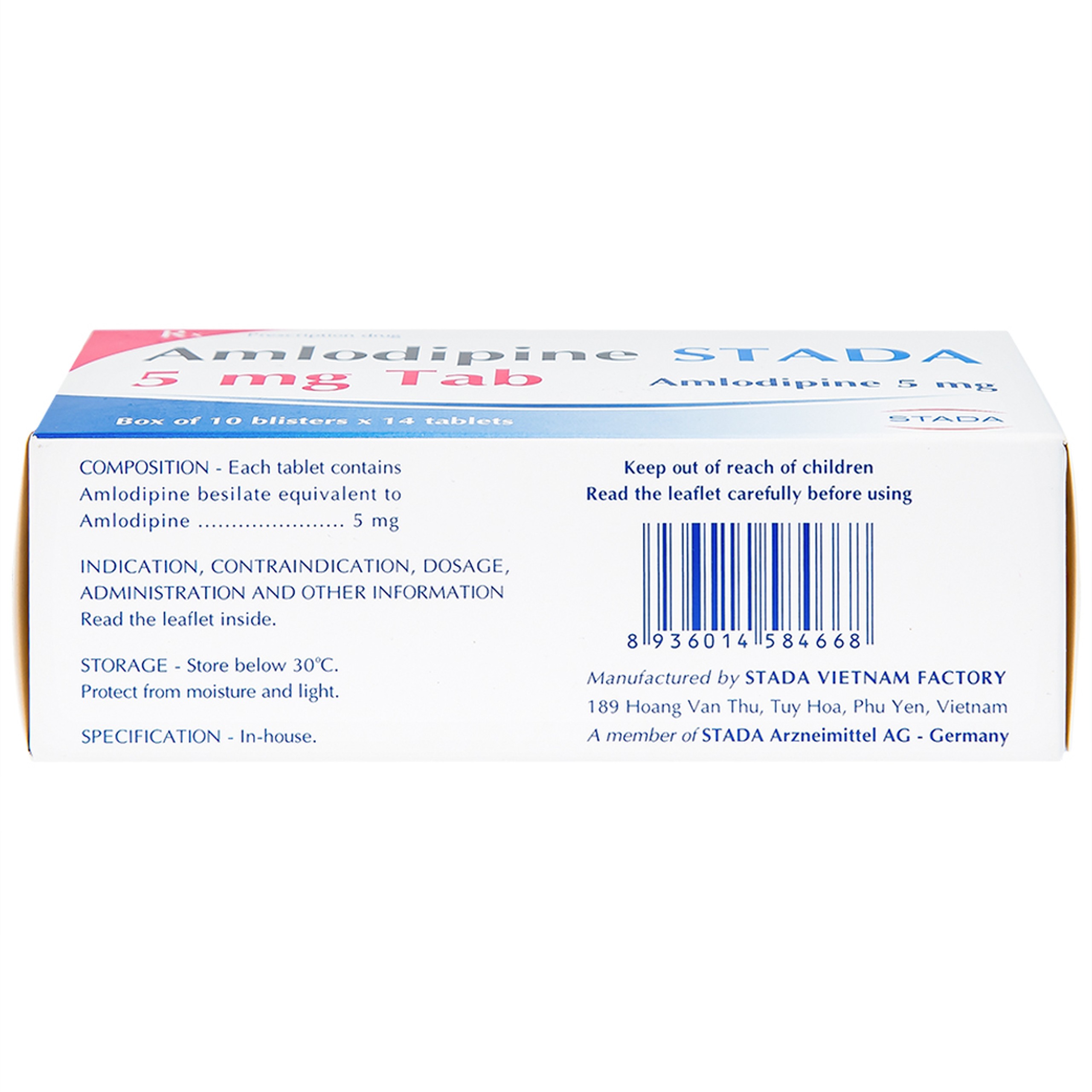 Thuốc Amlodipine Stada 5mg Tab điều trị tăng huyết áp, đau thắt ngực (10 vỉ x 14 viên)