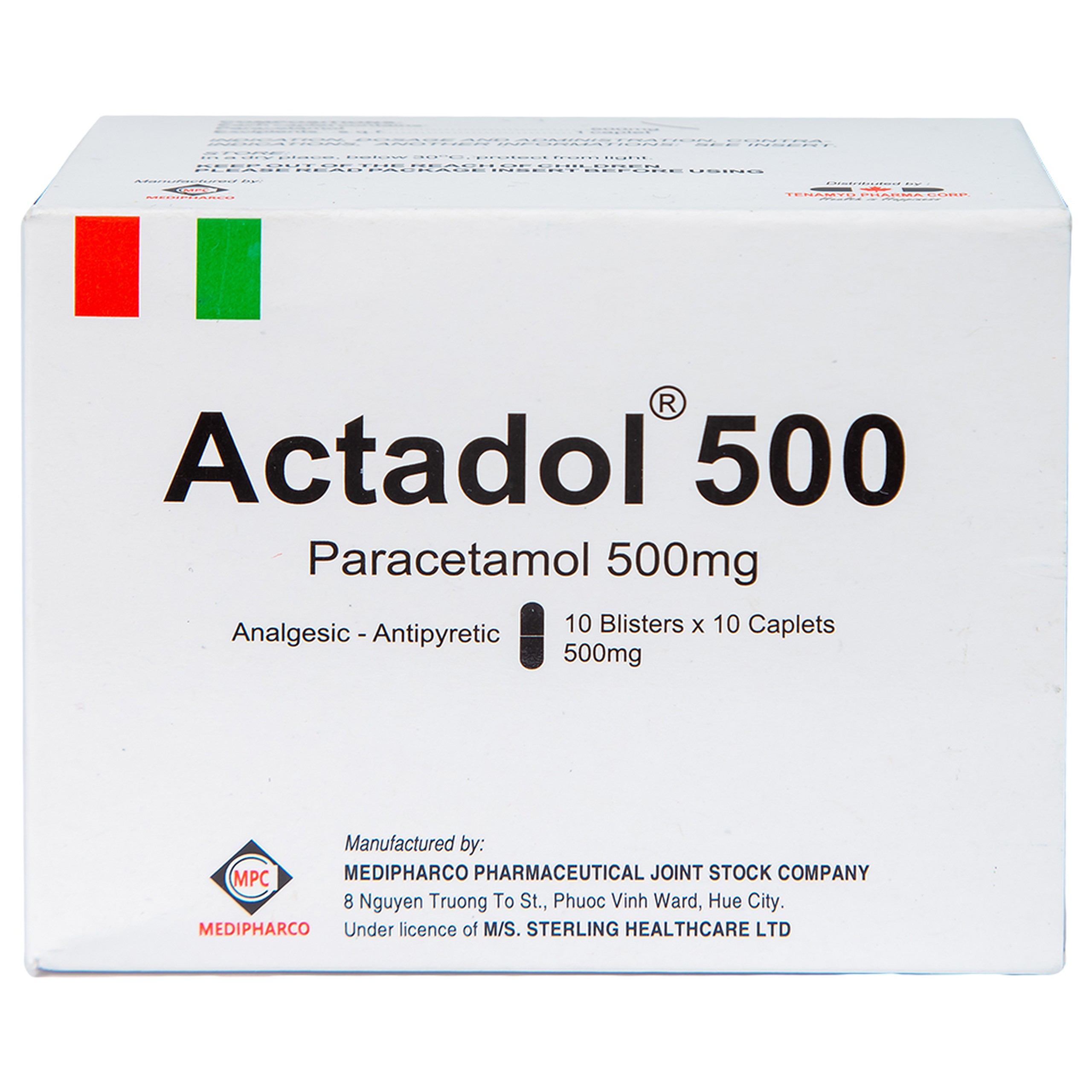 Thuốc Actadol 500 Medipharco điều trị các chứng đau và sốt từ nhẹ đến vừa (10 vỉ x 10 viên)