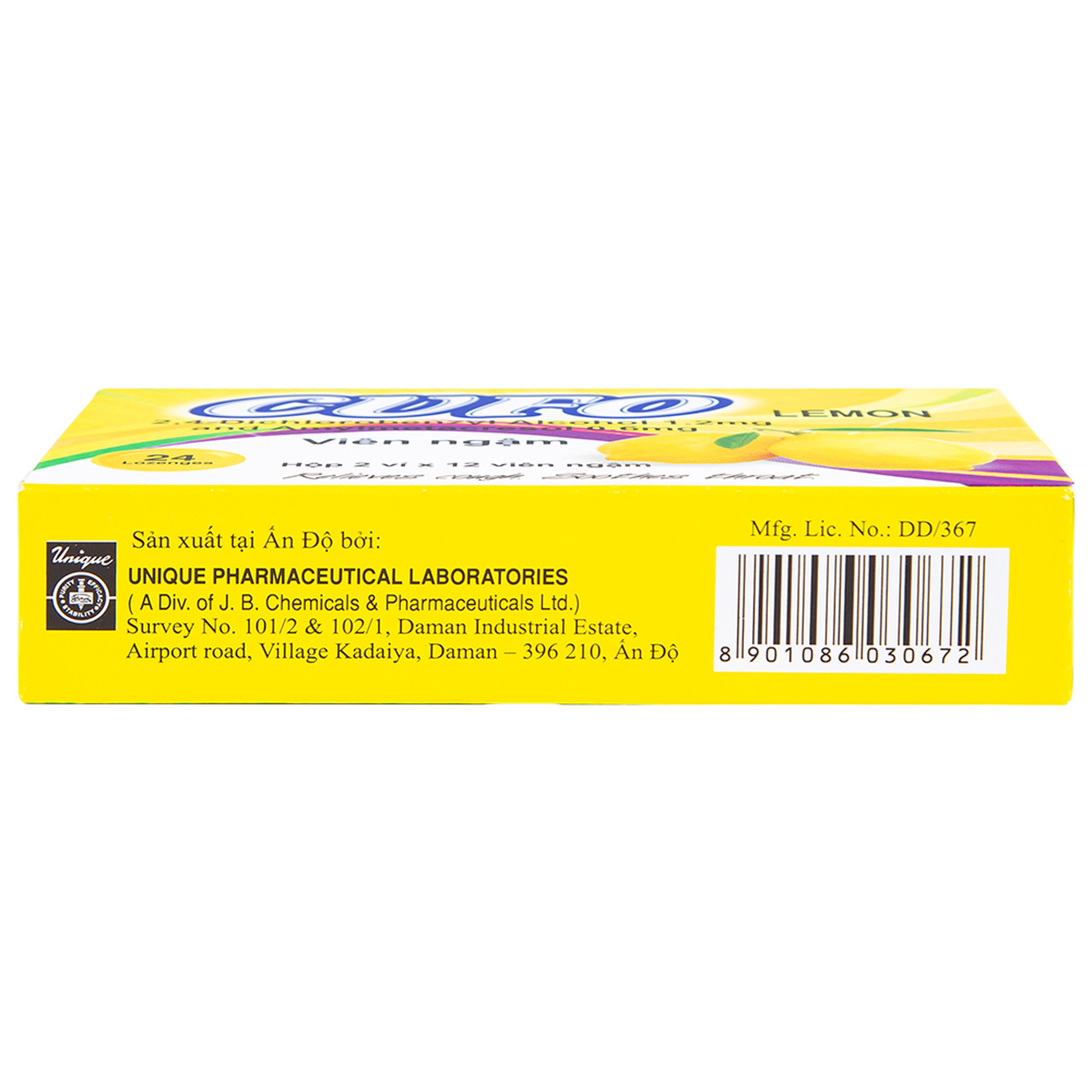 Viên ngậm Cufo vị chanh hỗ trợ điều trị triệu chứng trong nhiễm khuẩn miệng và họng (2 vỉ x 12 viên)