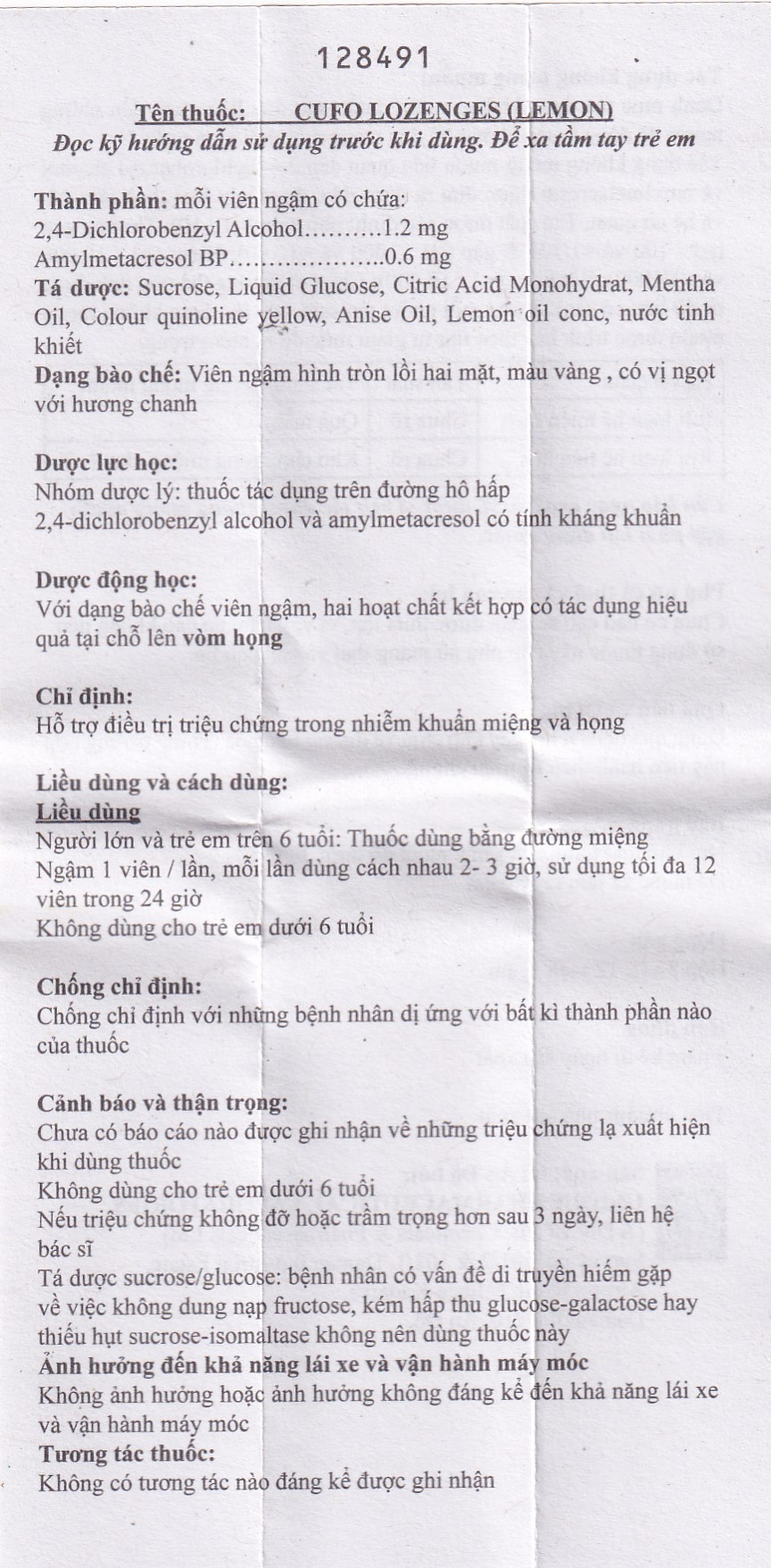 Viên ngậm Cufo vị chanh hỗ trợ điều trị triệu chứng trong nhiễm khuẩn miệng và họng (2 vỉ x 12 viên)