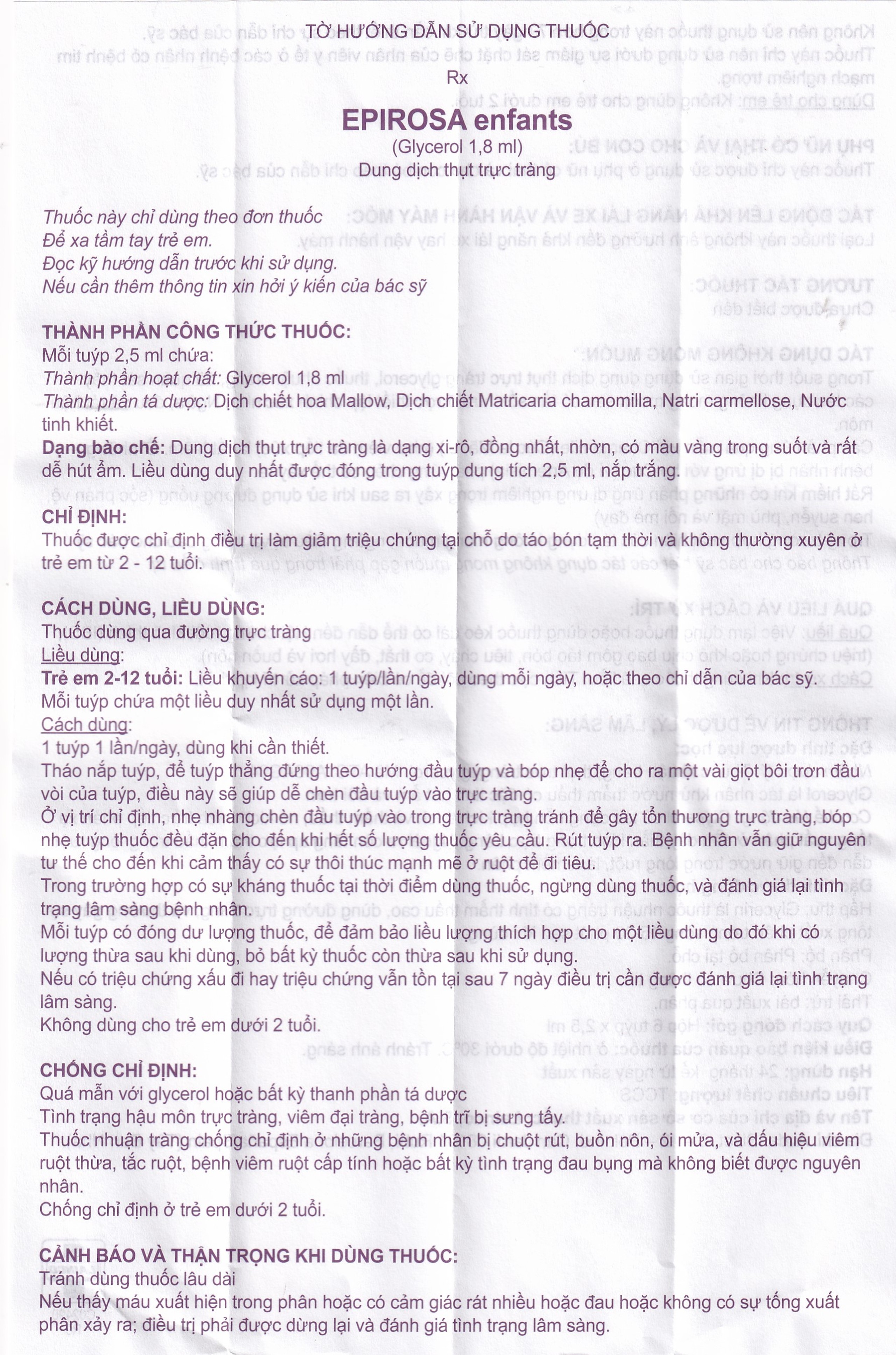 Dung dịch thụt trực tràng Epirosa Enfants Lainco giảm triệu chứng táo bón (6 tuýp x 2.5ml)