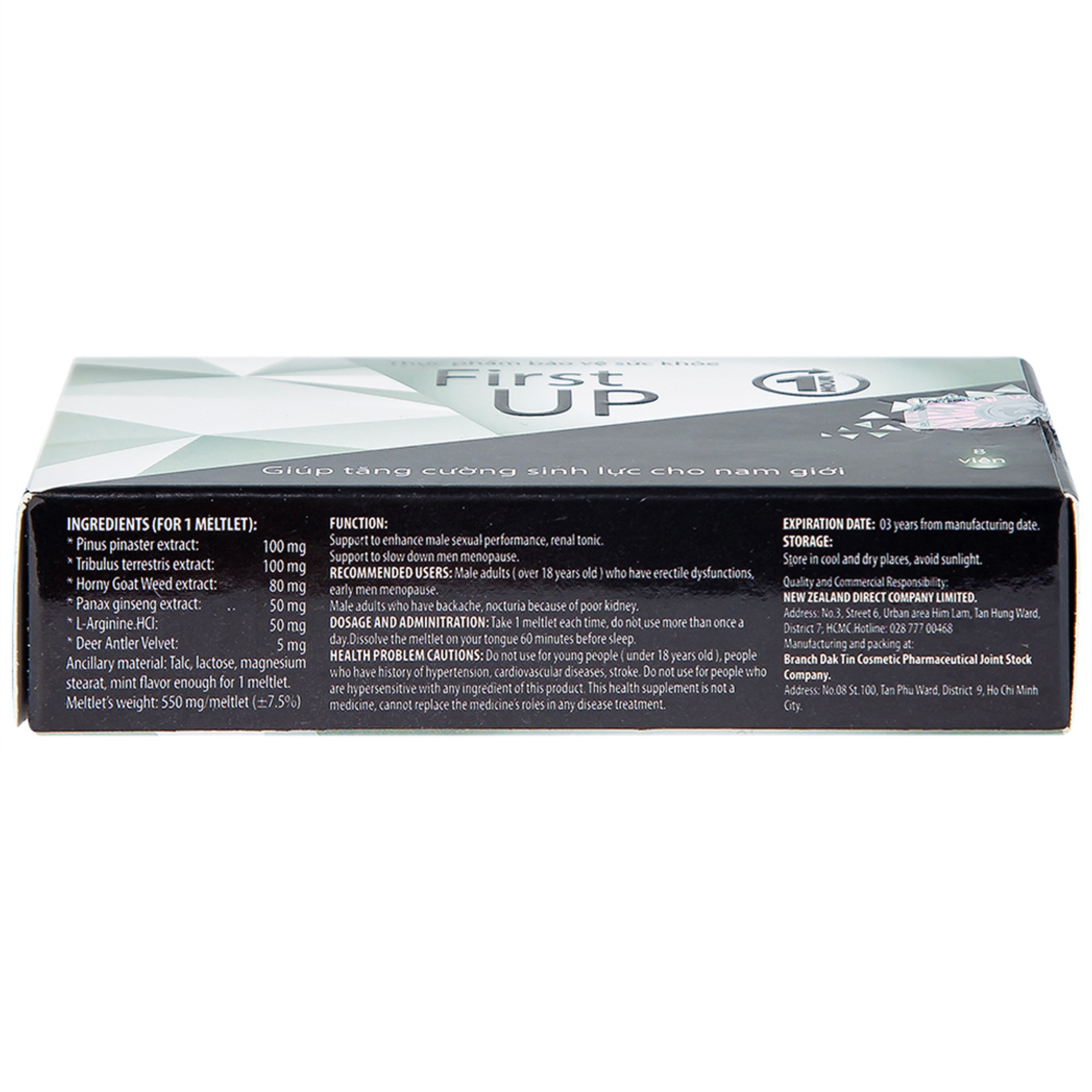 Viên ngậm First Up 1 Hour hỗ trợ tăng cường sinh lực cho nam giới (2 vỉ x 4 viên)