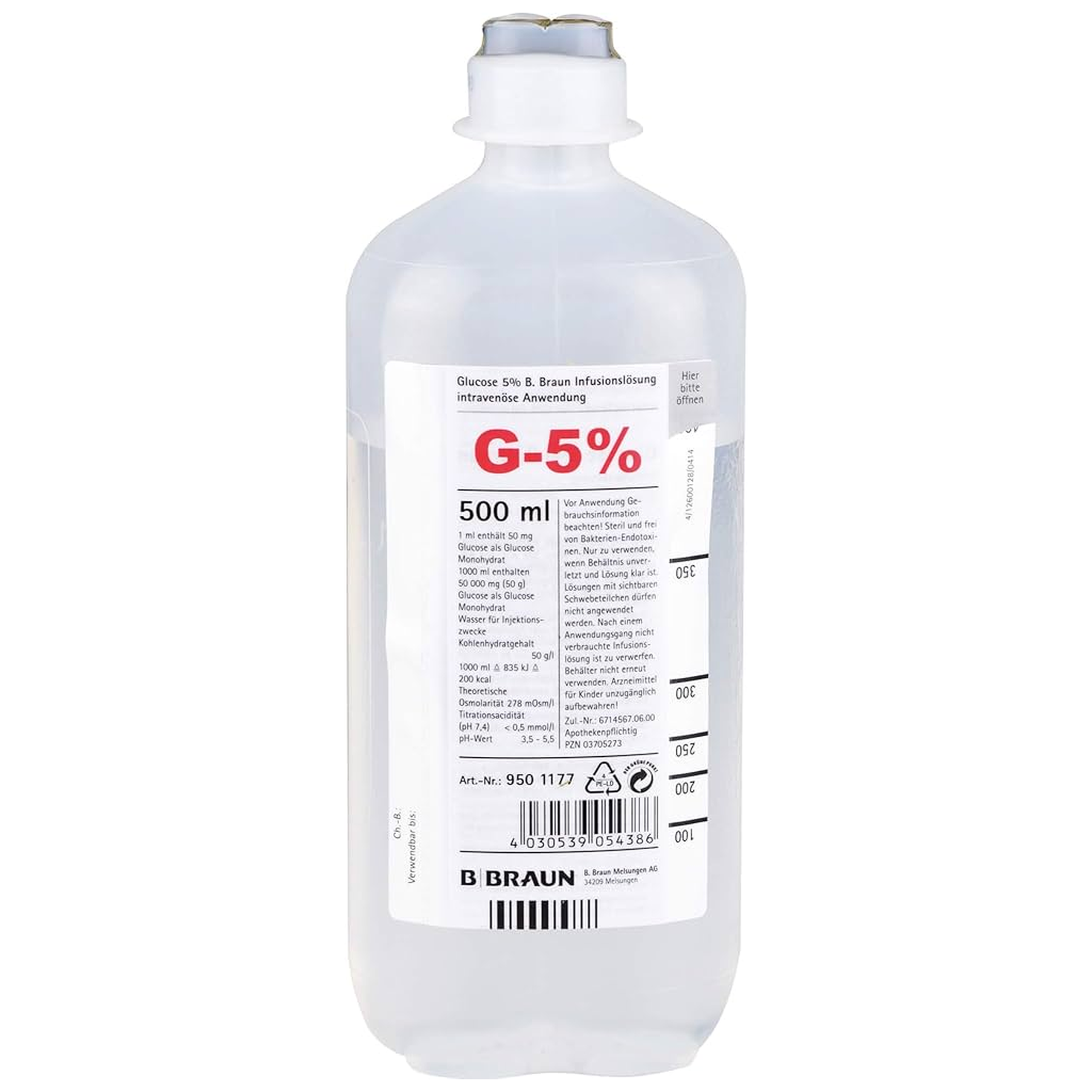 Thuốc truyền tĩnh mạch Glucose Intravenous Infusion B.P 5% B.Braun điều trị thiếu hụt carbohydrat và dịch (500ml)
