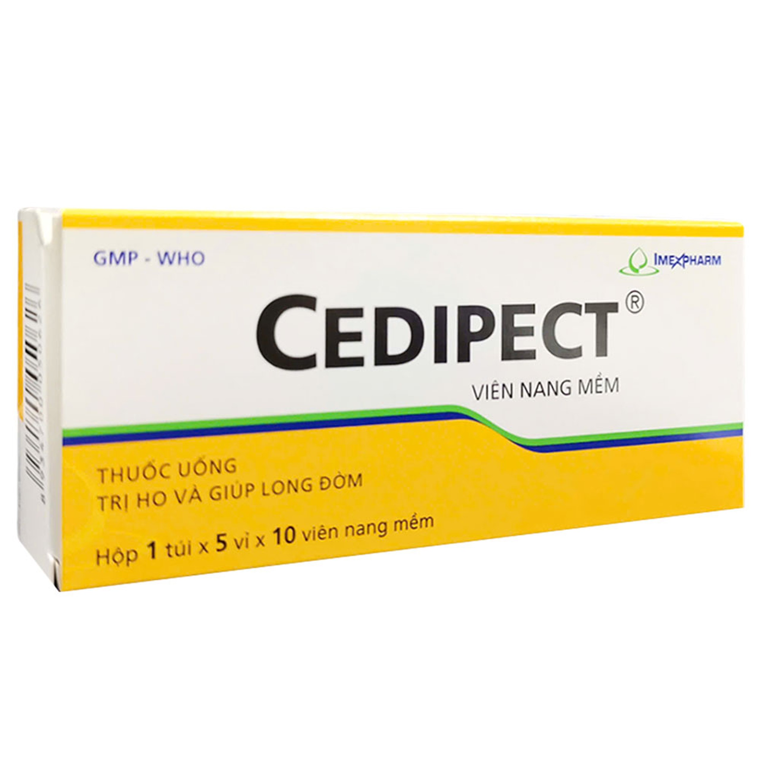 Thuốc Cedipect Imexpharm giảm triệu chứng ho, long đờm (5 vỉ x 10 viên)