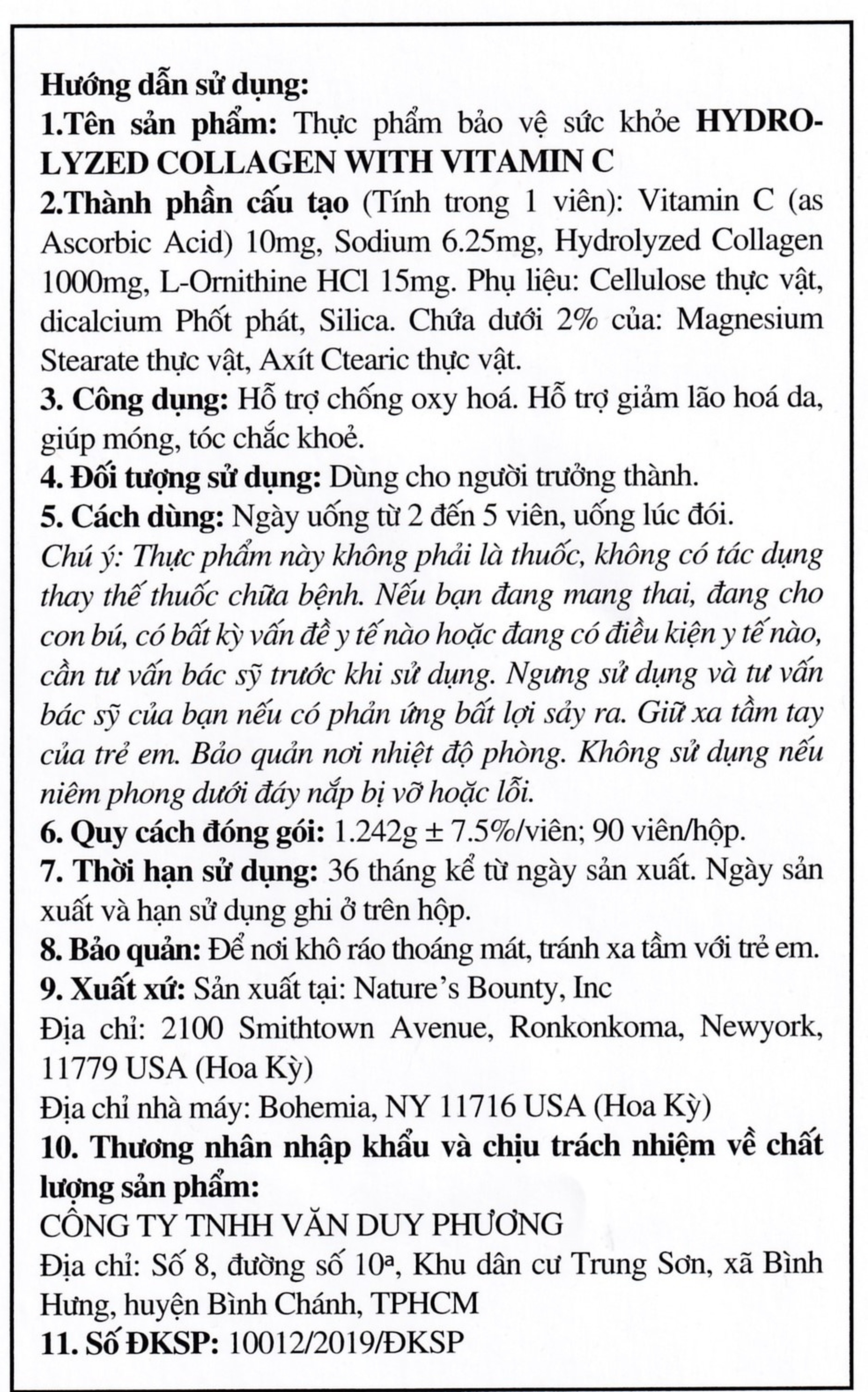 Thực phẩm bảo vệ sức khỏe Hydrolyzed Collagen With Vitamin C hỗ trợ chống oxy hoá (90 viên)