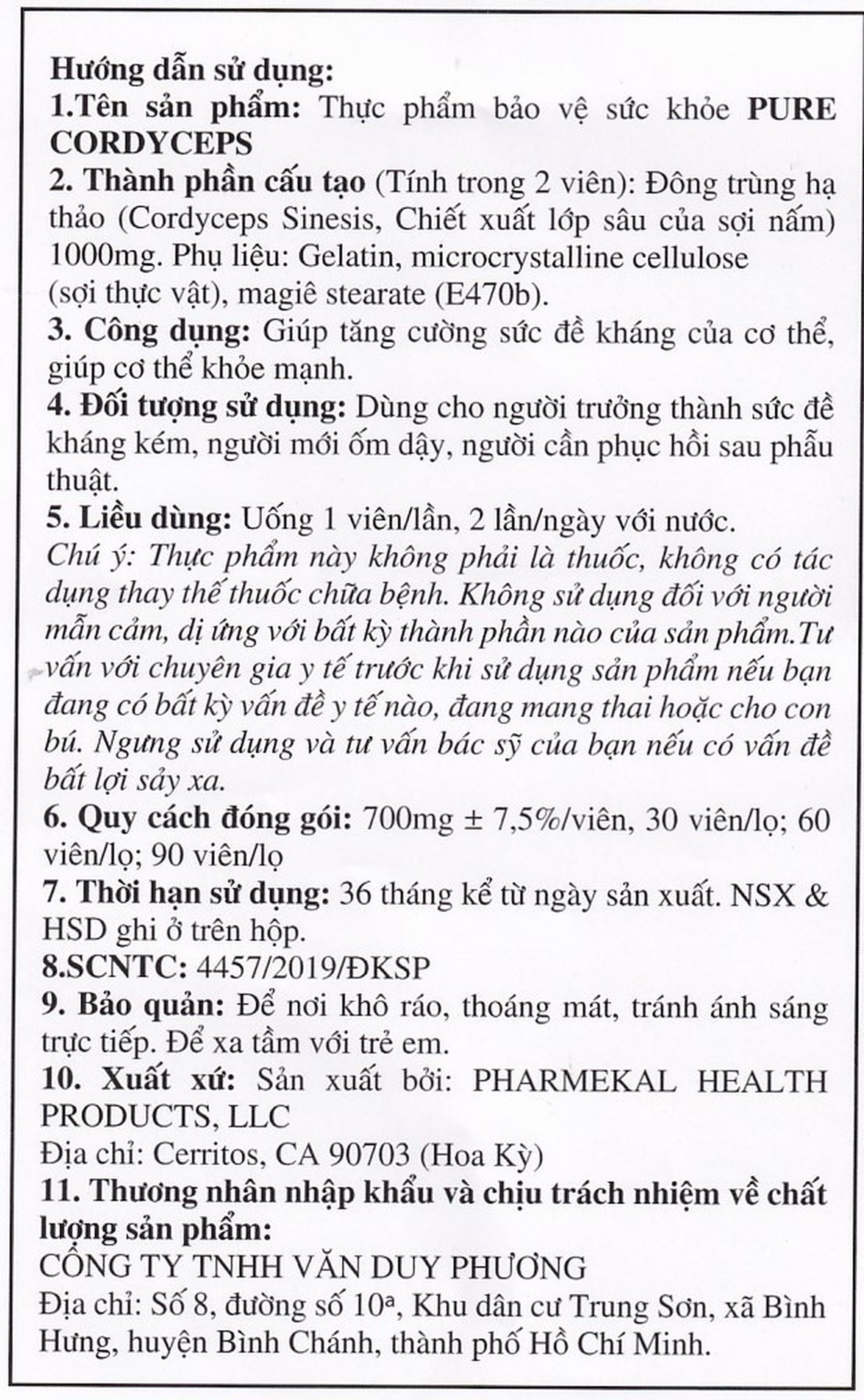 Viên uống Pure Cordyceps Pharmekal giúp tăng cường sức đề kháng của cơ thể (60 viên)