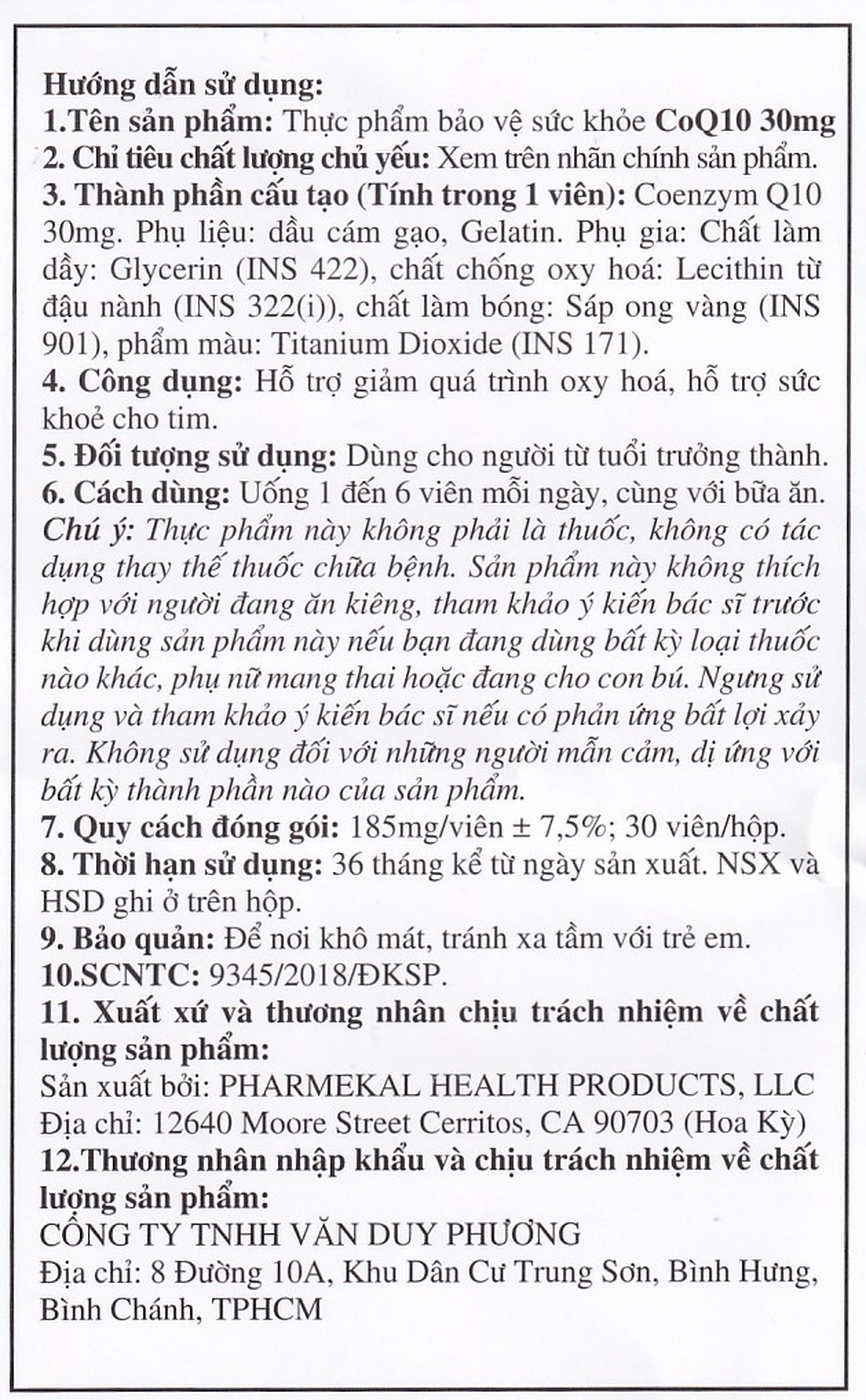 Viên uống hỗ trợ sức khỏe tim mạch, giảm cholesterol máu CoQ10 30mg Pharmekal (30 viên)