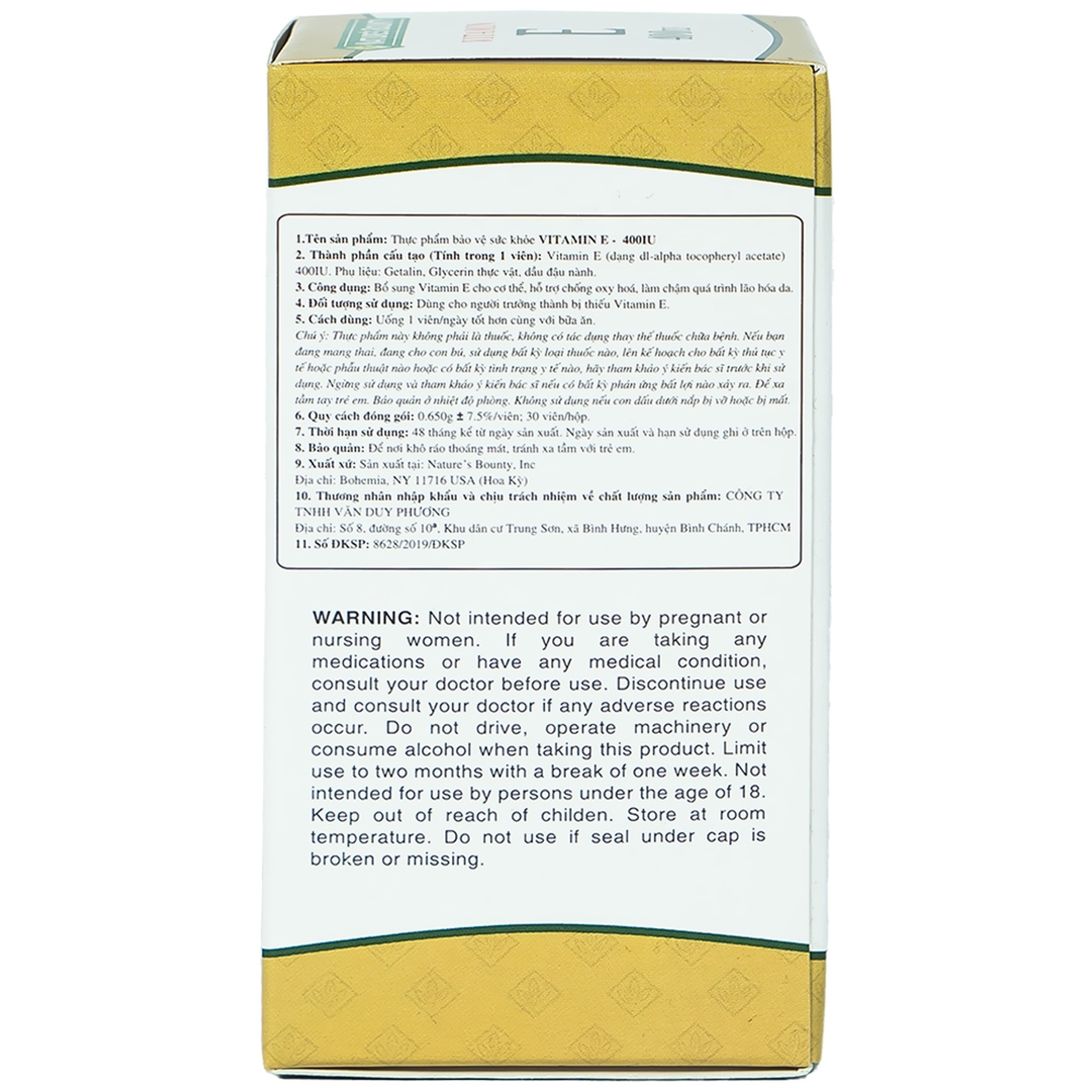 Viên uống Vitamin E 400IU Nature's Bounty hỗ trợ chống oxy hóa, làm chậm quá trình lão hóa da (30 viên)