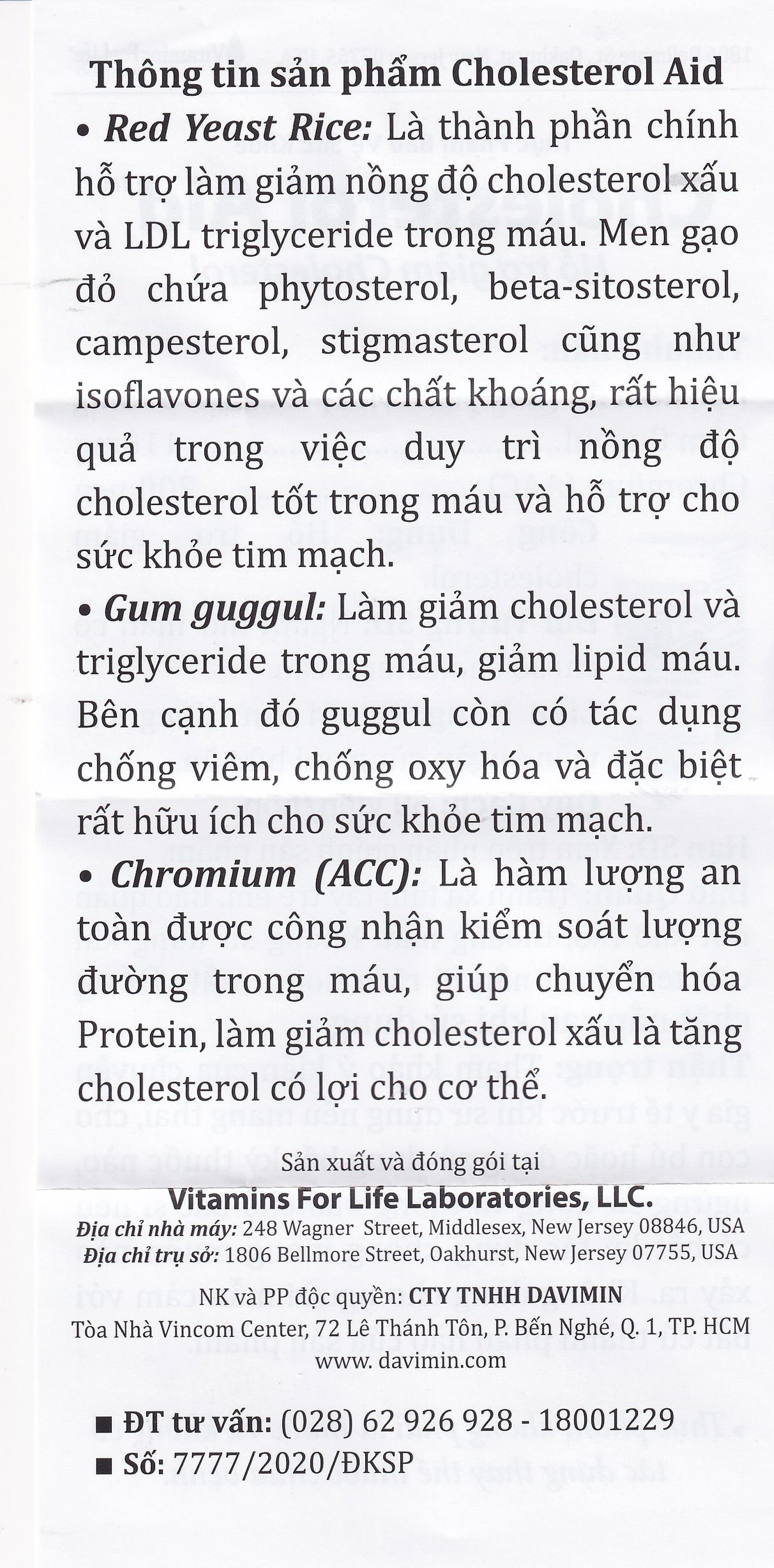 Viên uống hỗ trợ giảm cholesterol Cholesterol Aid Vitamins For Life (60 viên)