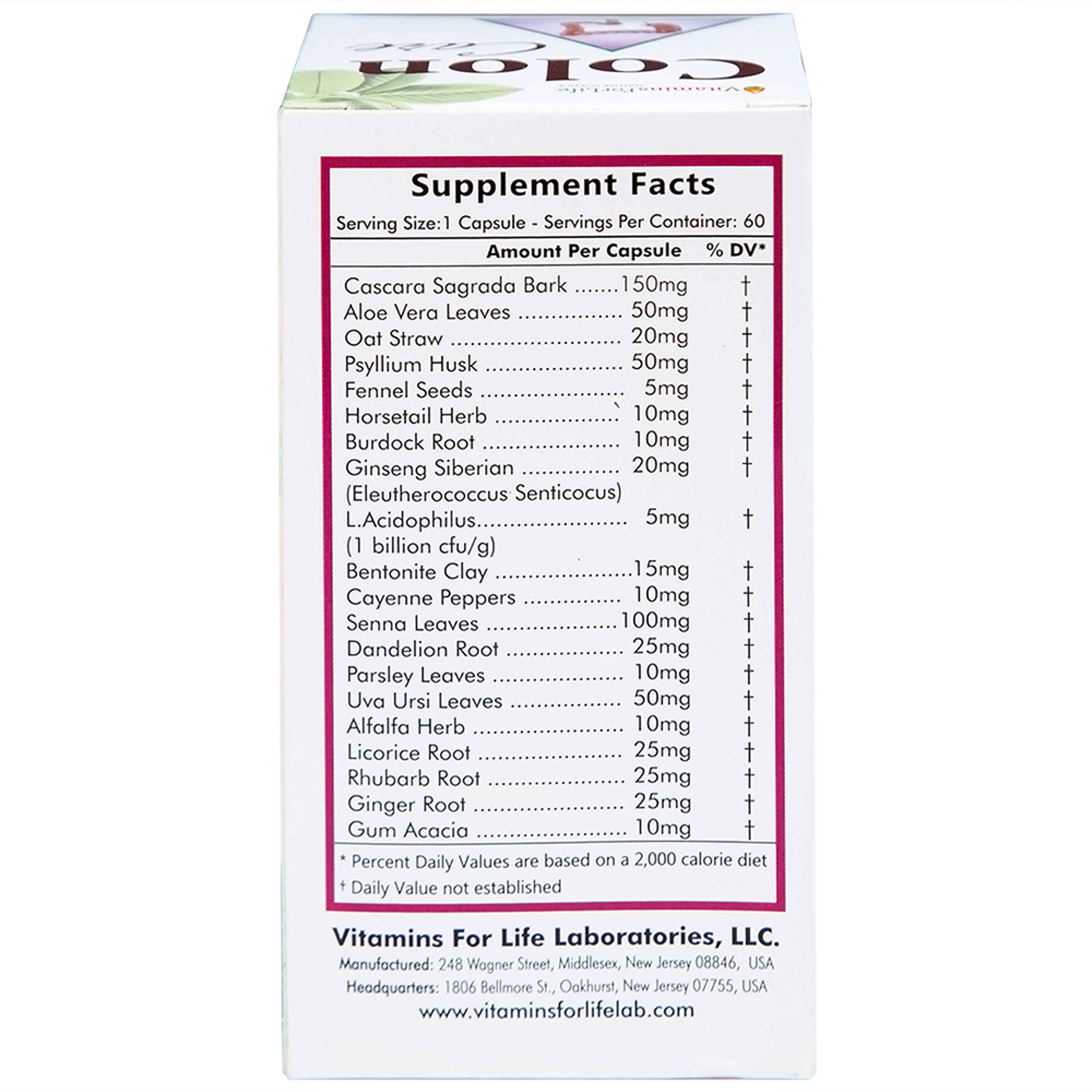 Viên uống Colon Care Vitamins For Life giúp nhuận tràng, giảm táo bón (60 viên)