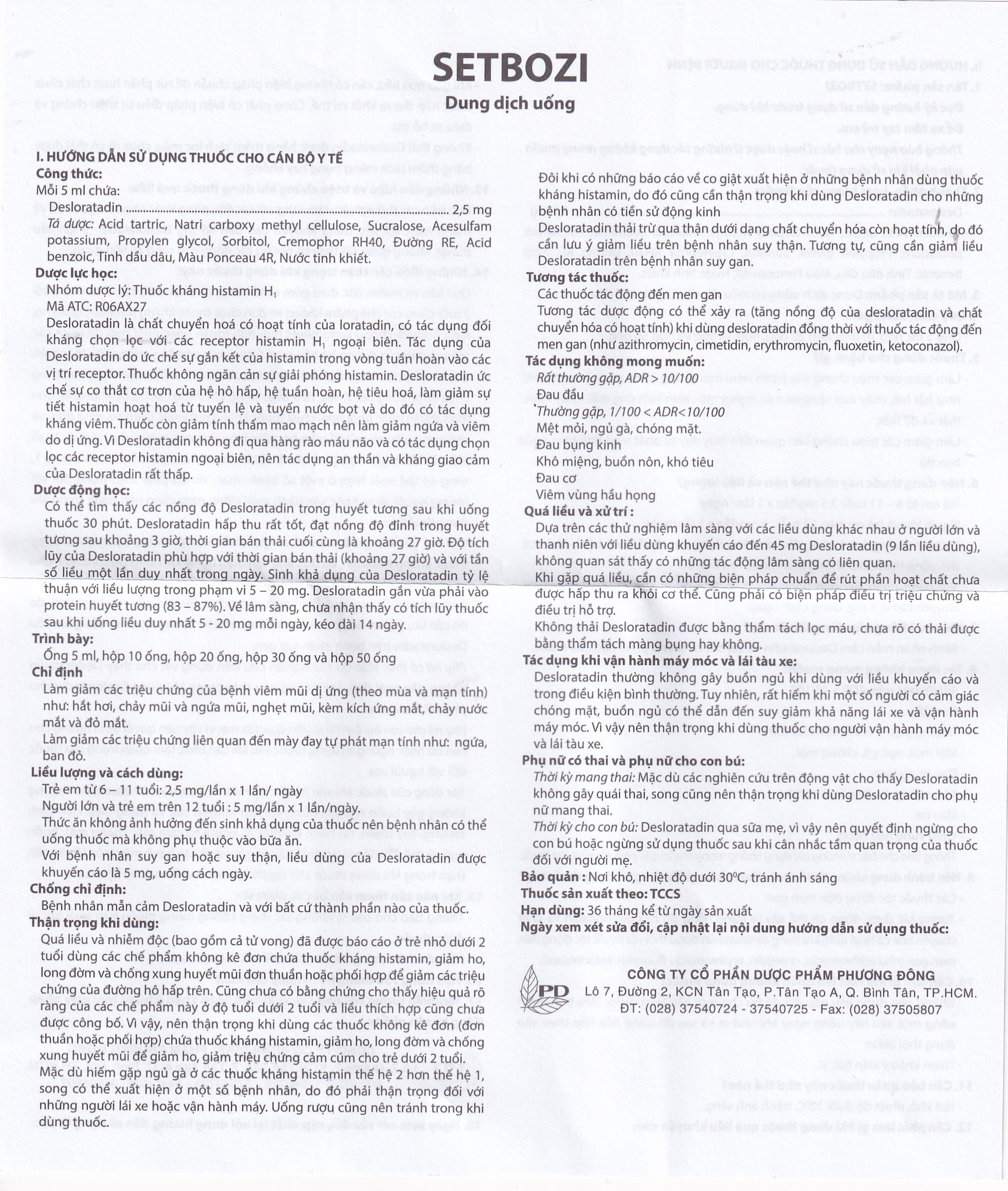 Dung dịch Setbozi Stick giảm các triệu chứng hắt hơi, sổ mũi (20 ống x 5ml) 