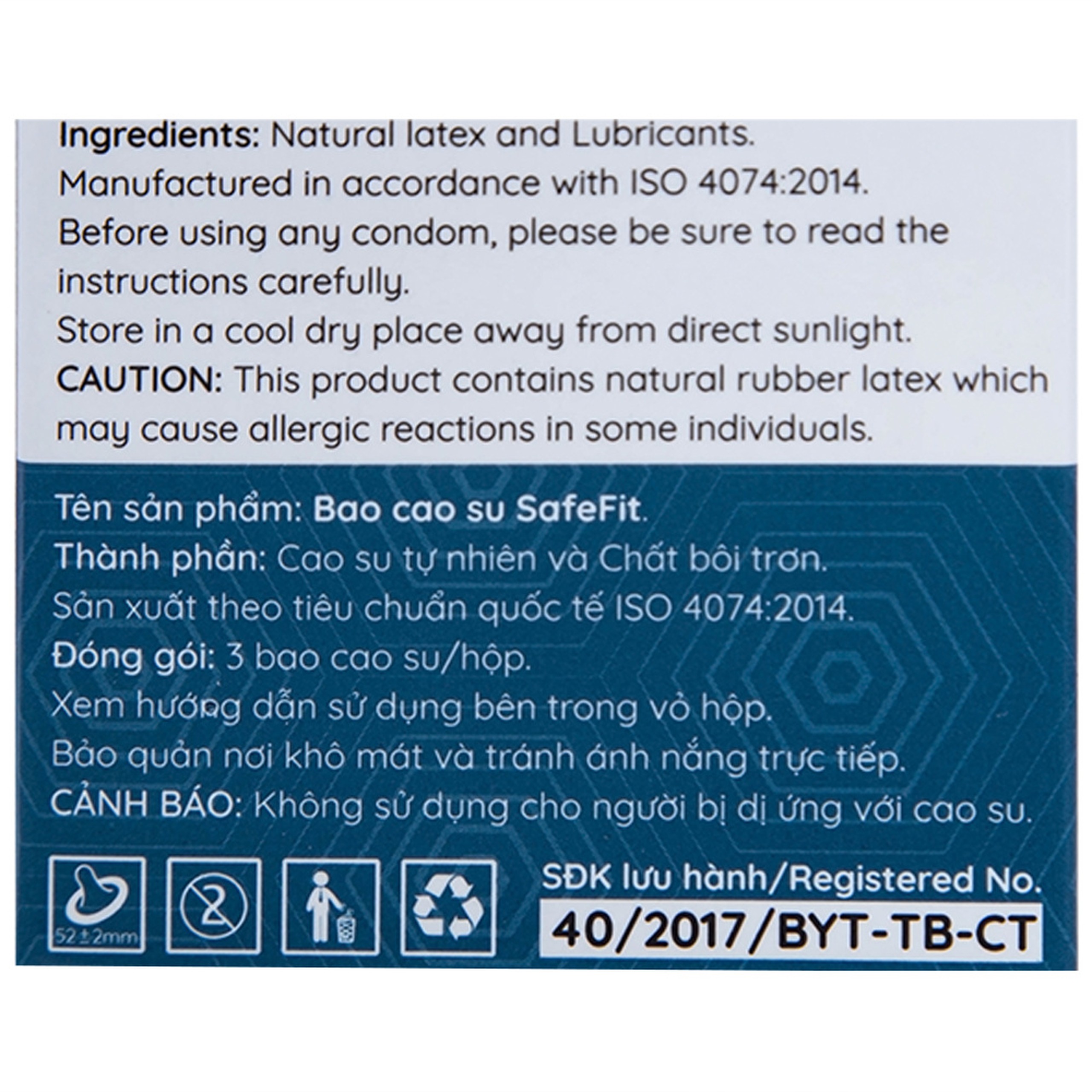 Bao cao su Safefit Comfortable S52 không mùi khó chịu, độ bền cao, khả năng co giãn tốt, chất bôi trơn (3 cái)