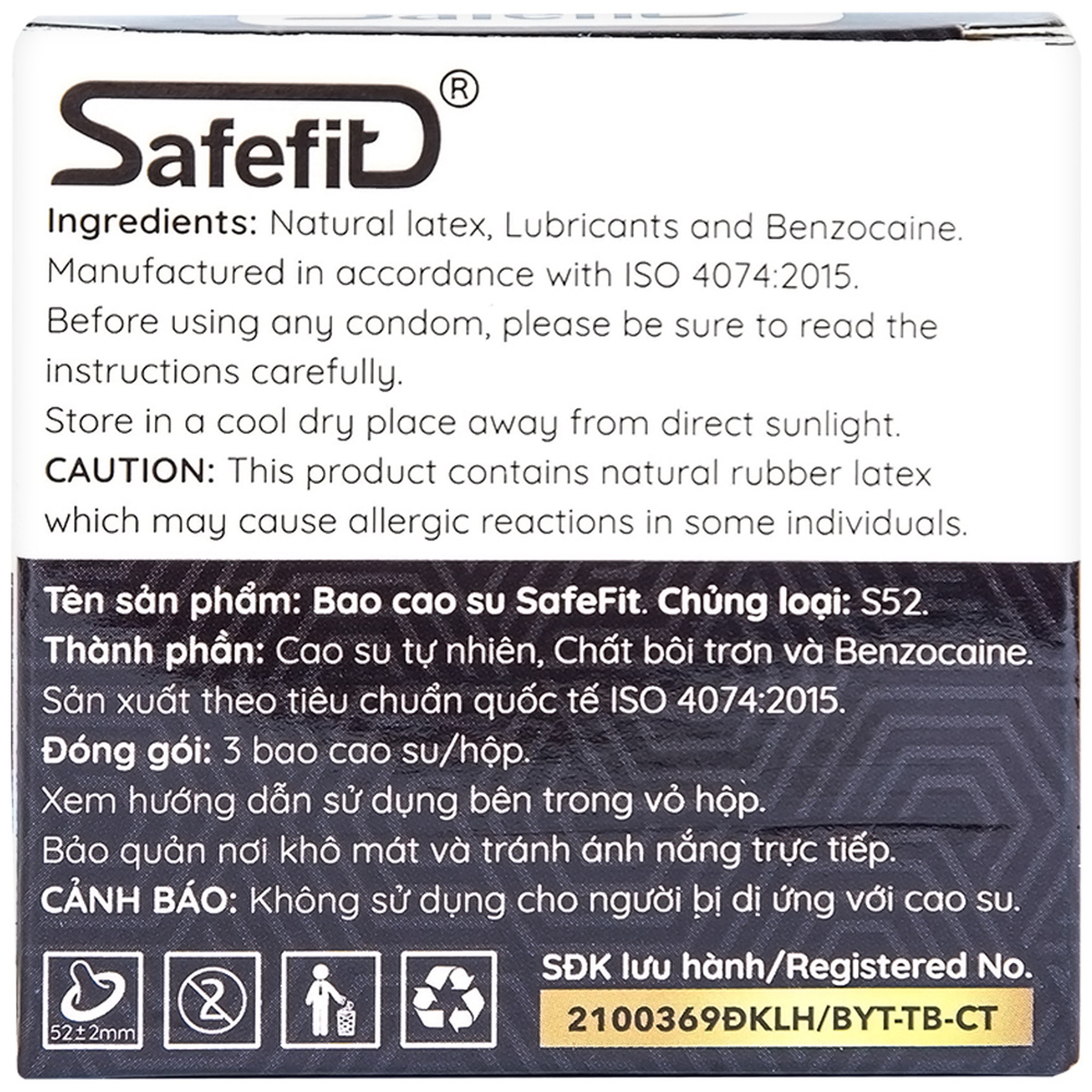 Bao cao su Safefit Dots Long Lasting S52 có vòng gân, hạt nổi, thắt chống tuột (3 cái)