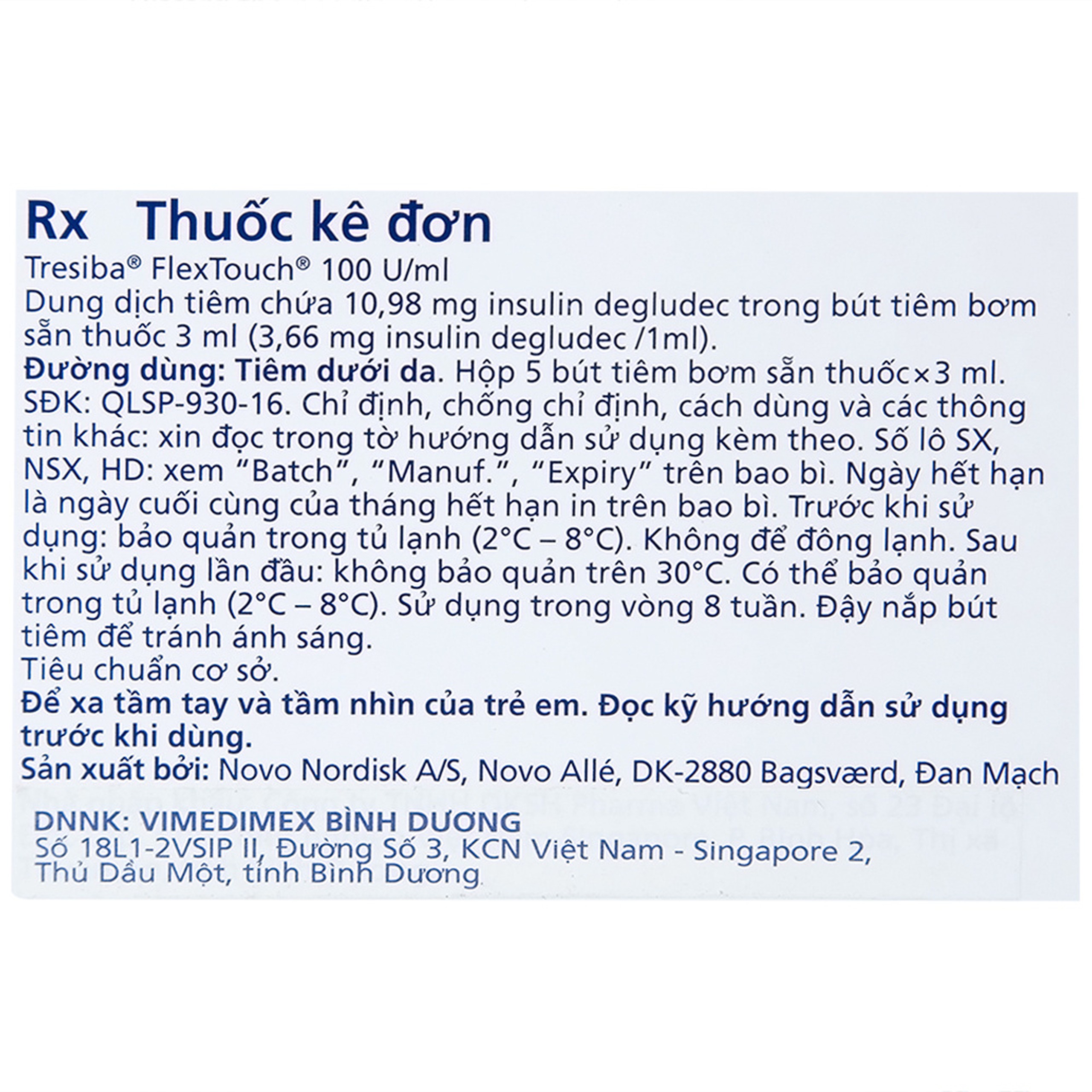 Thuốc tiêm Tresiba 100units/ml điều trị đái tháo đường (5 cây x 3ml)